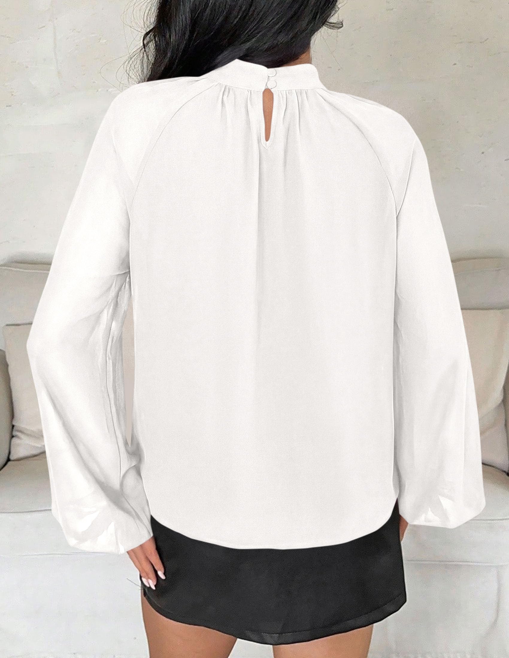 Chiffon Blouses for Women Dressy Casual Mock Neck Tops White