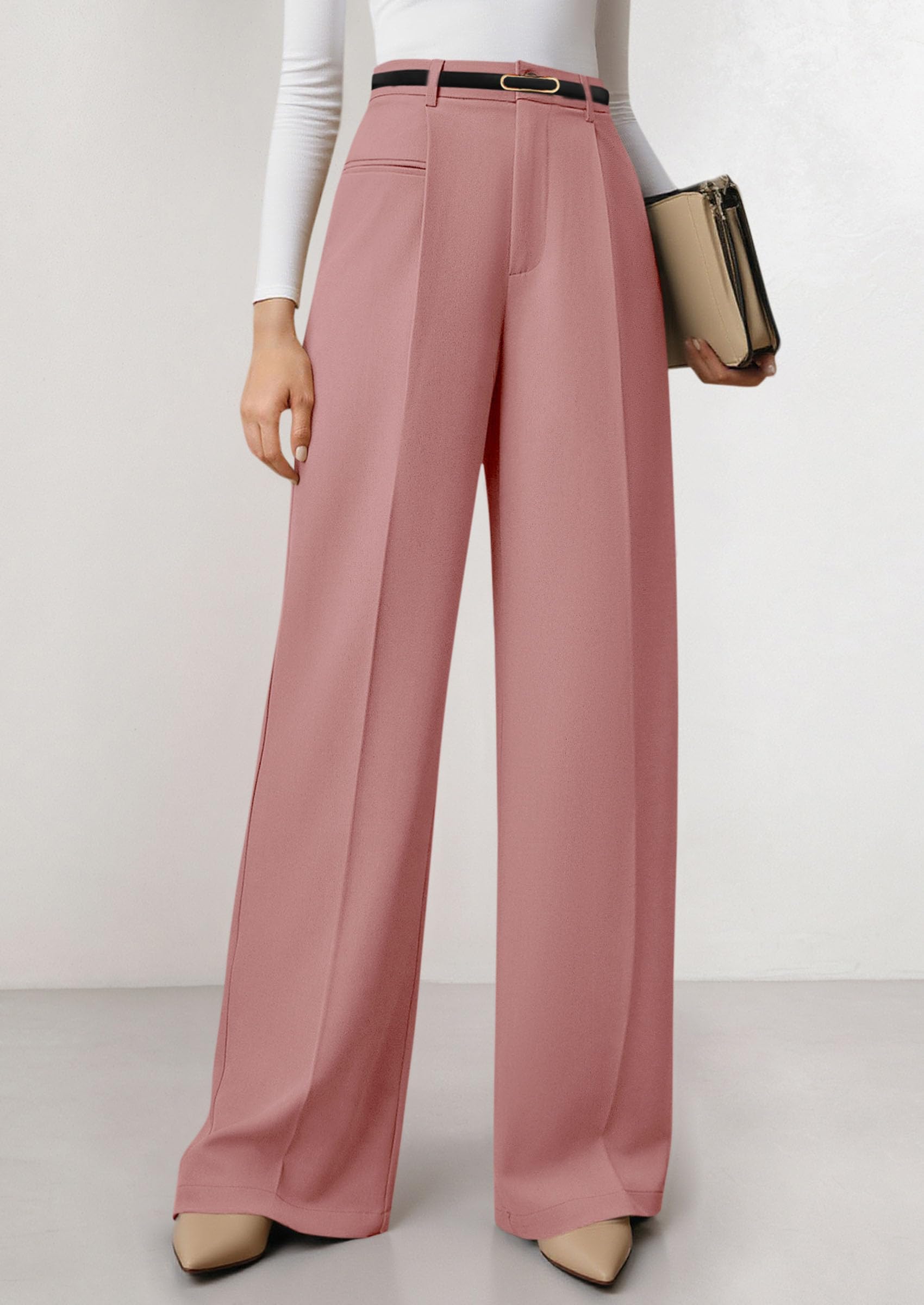Women's Tailored Wide Leg Work Dress Pants,Pink,S