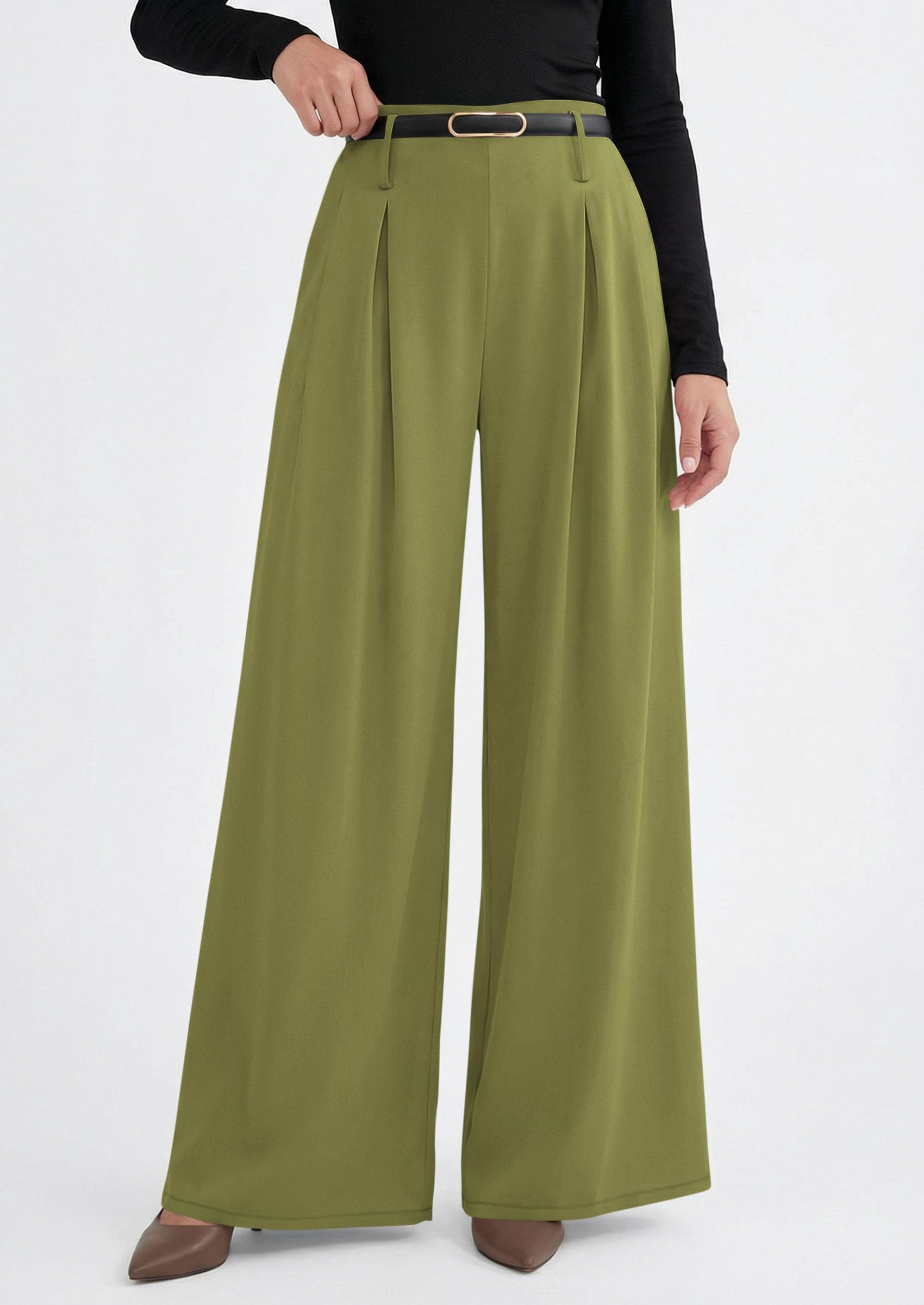 Womens Wide Leg Dress Pants Flowy Trousers,Sage Green,S