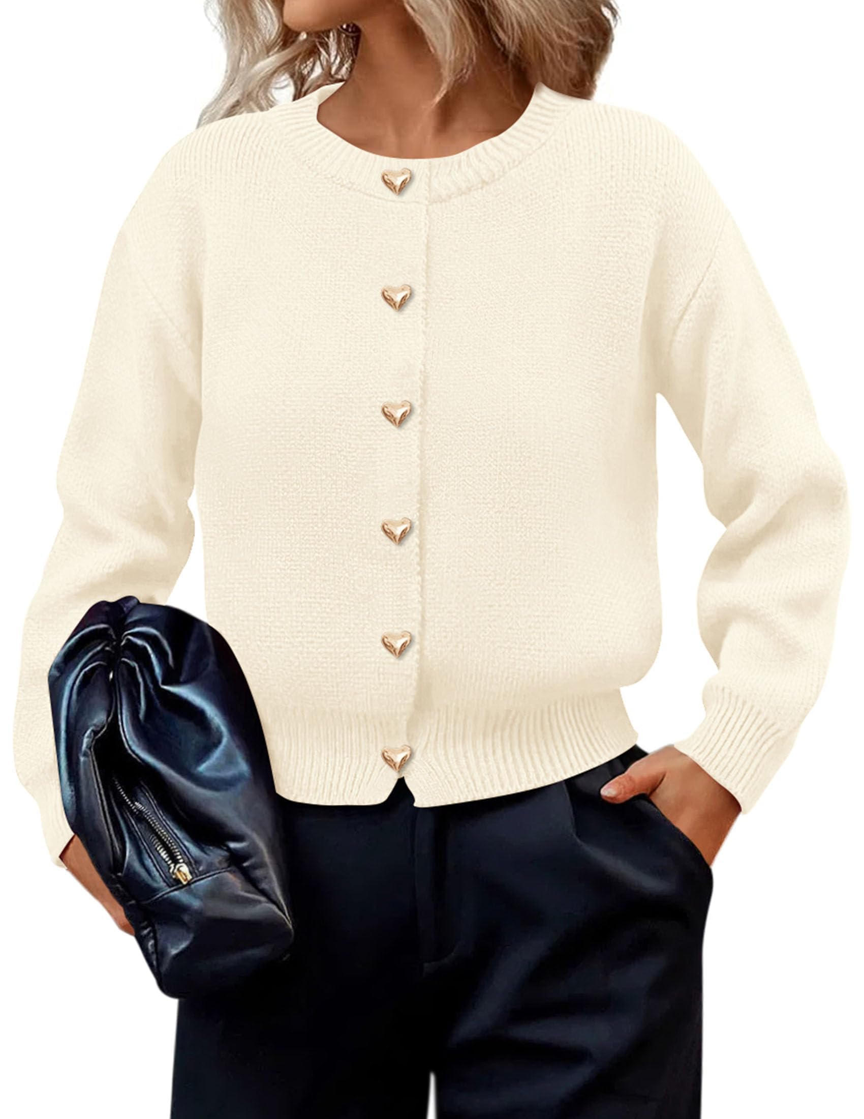 Women's Long Sleeve Button Up Cardigan,Beige,M