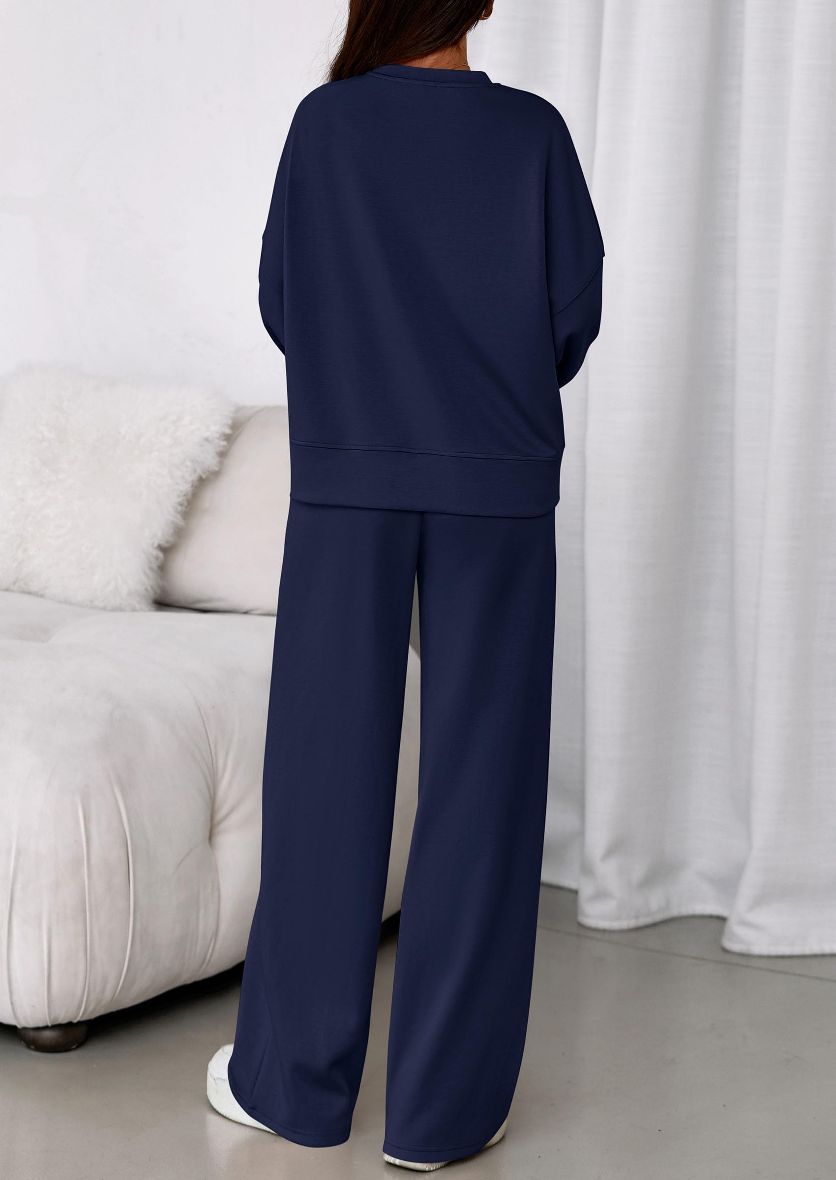 Womens Long Sleeve Sweatshirt 2 Piece Sets,Navy,S