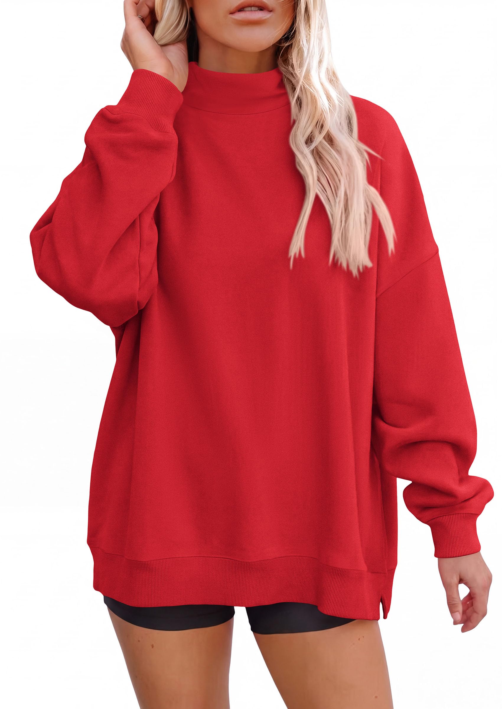 Womens Mock Neck Sweatshirt Oversized Pullover Fall Outfits