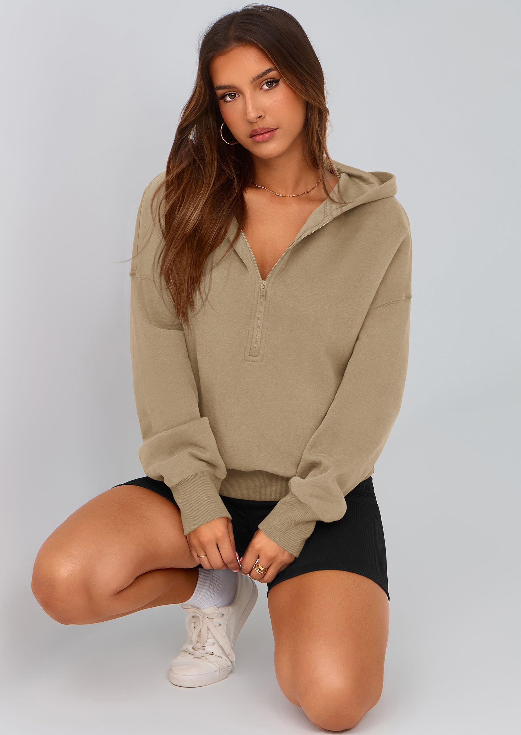 Women's Fall Half Zip Cropped Hoodie Sweatshirt