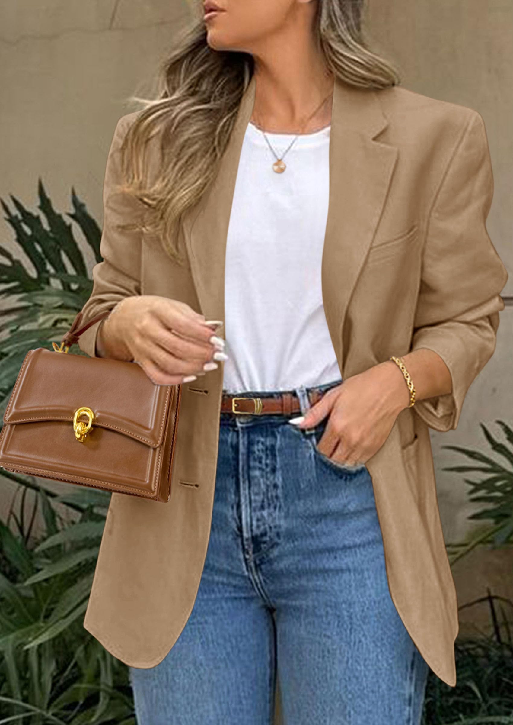 2026 Blazers for Women Business Casual,Dark Khaki,XS