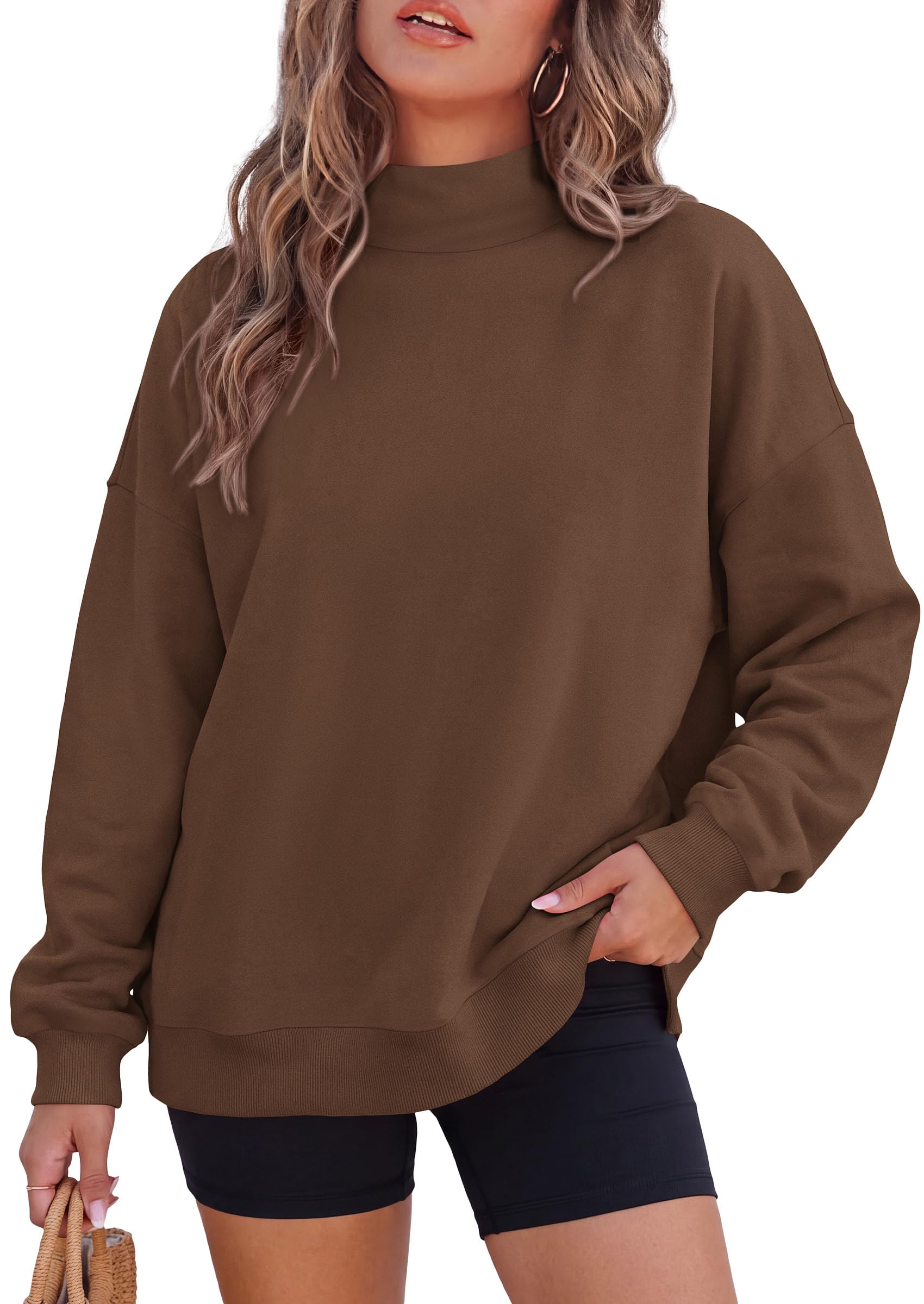 Womens Mock Neck Sweatshirt Oversized Pullover Fall Outfits