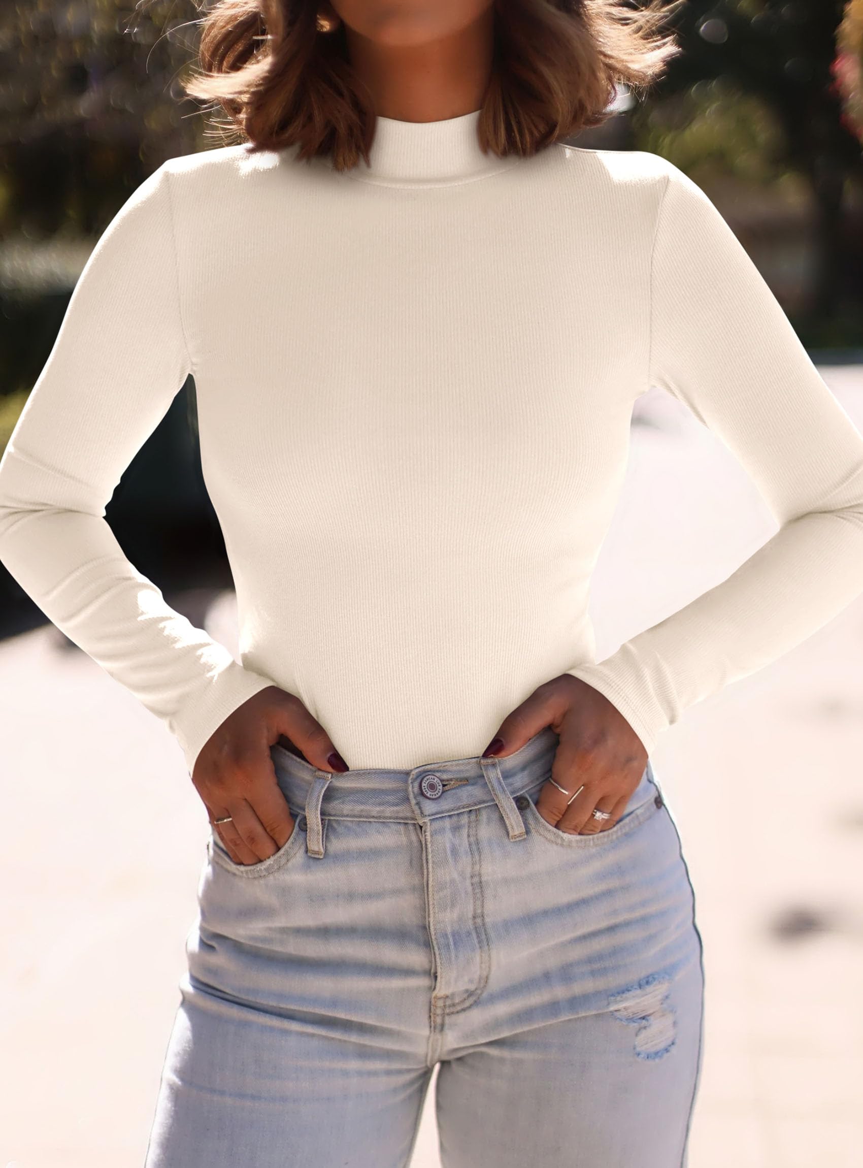 Womens Mock Turtleneck Fall Long Sleeve Shirts,Beige,S