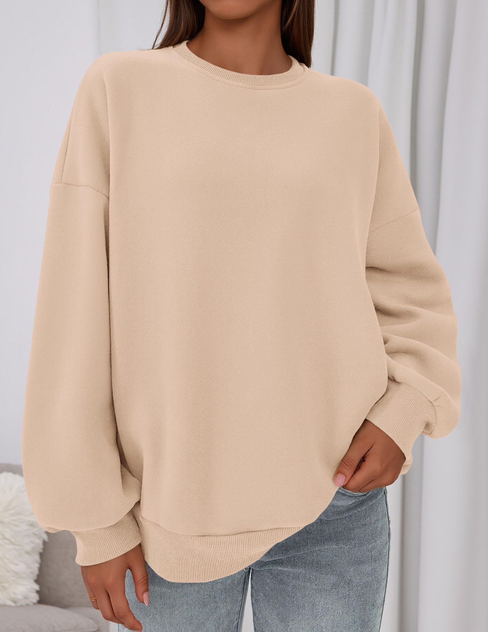 Womens Oversized Crewneck Sweatshirt 2026 Fall Outfits Khaki