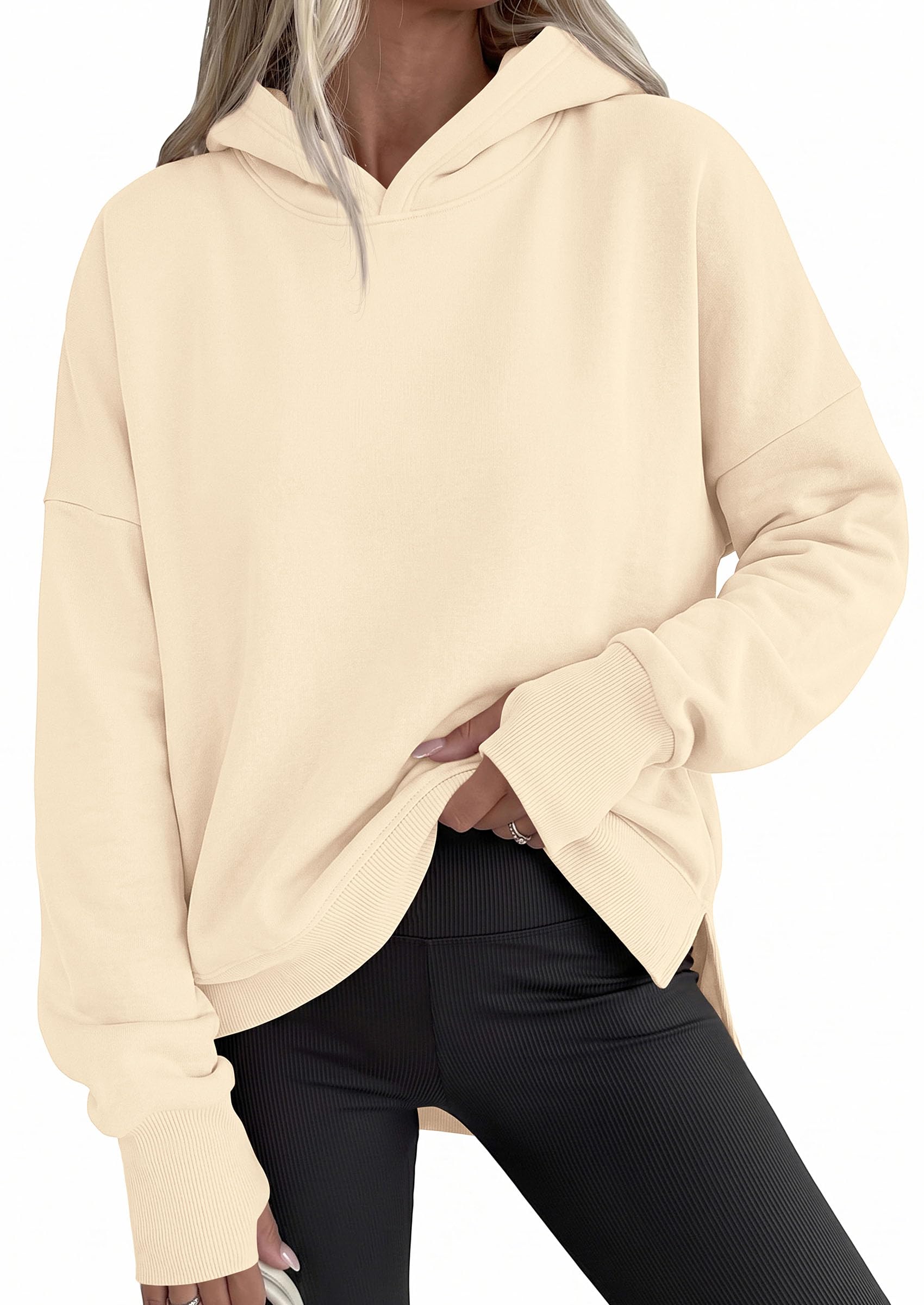 Womens Oversized Hoodies Side Slit Sweatshirts Apricot,S