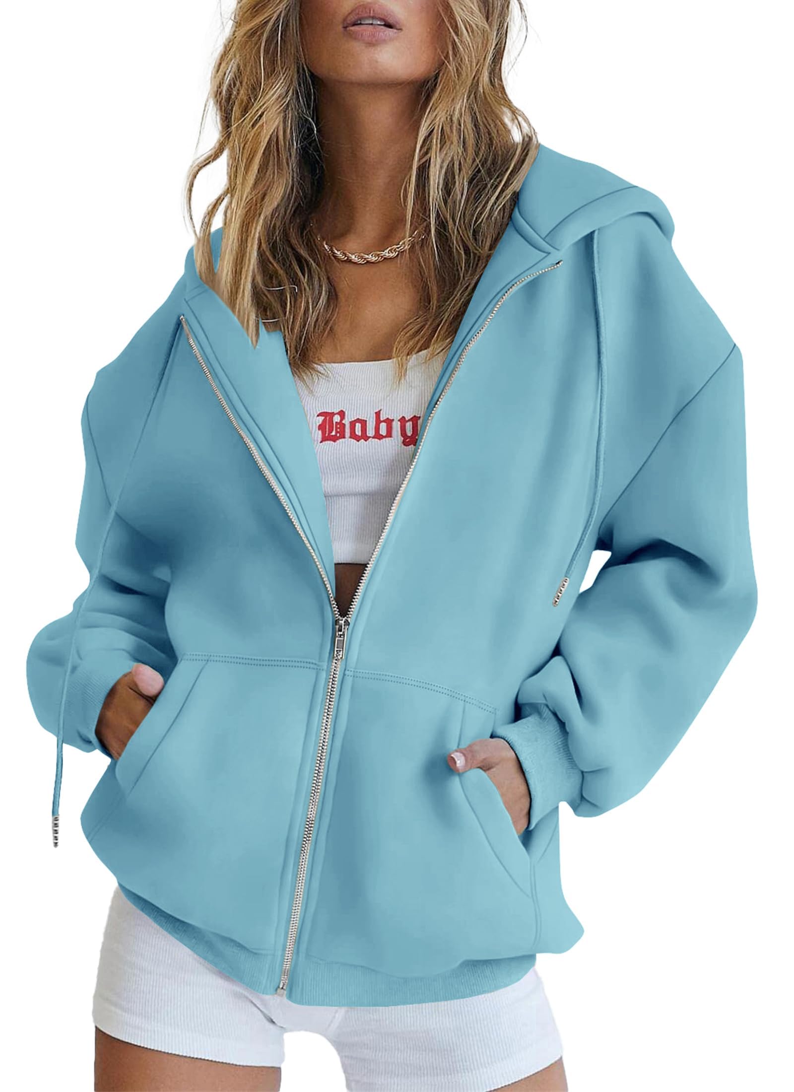 Women's Fall Zip Up Hoodies Sweatshirts Lake Blue