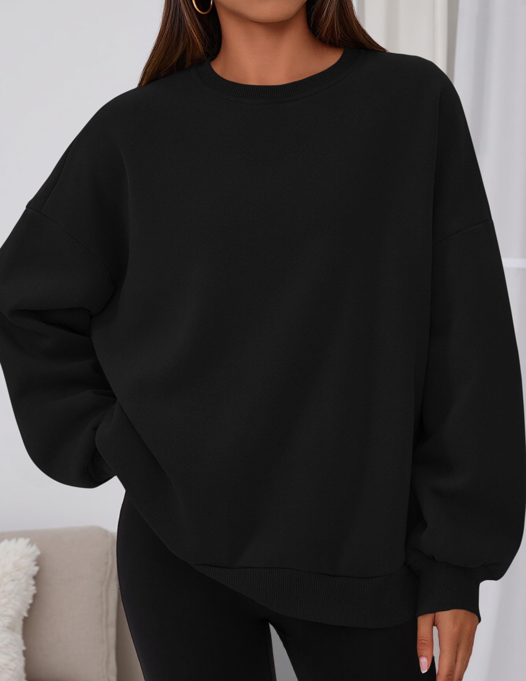 Womens Oversized Crewneck Sweatshirt 2026 Fall Outfits Black