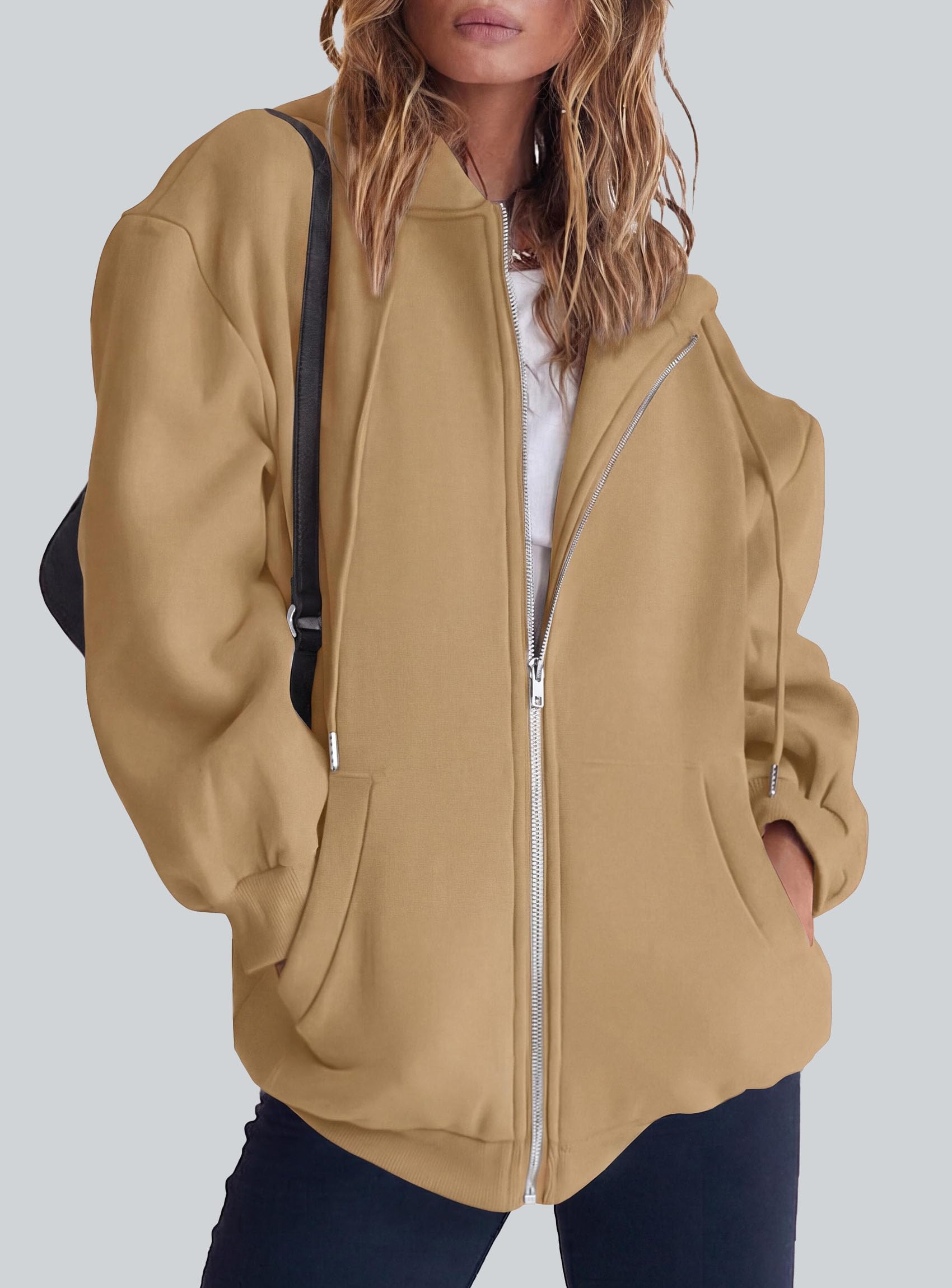 Women's Fall Zip Up Hoodies Sweatshirts Khaki