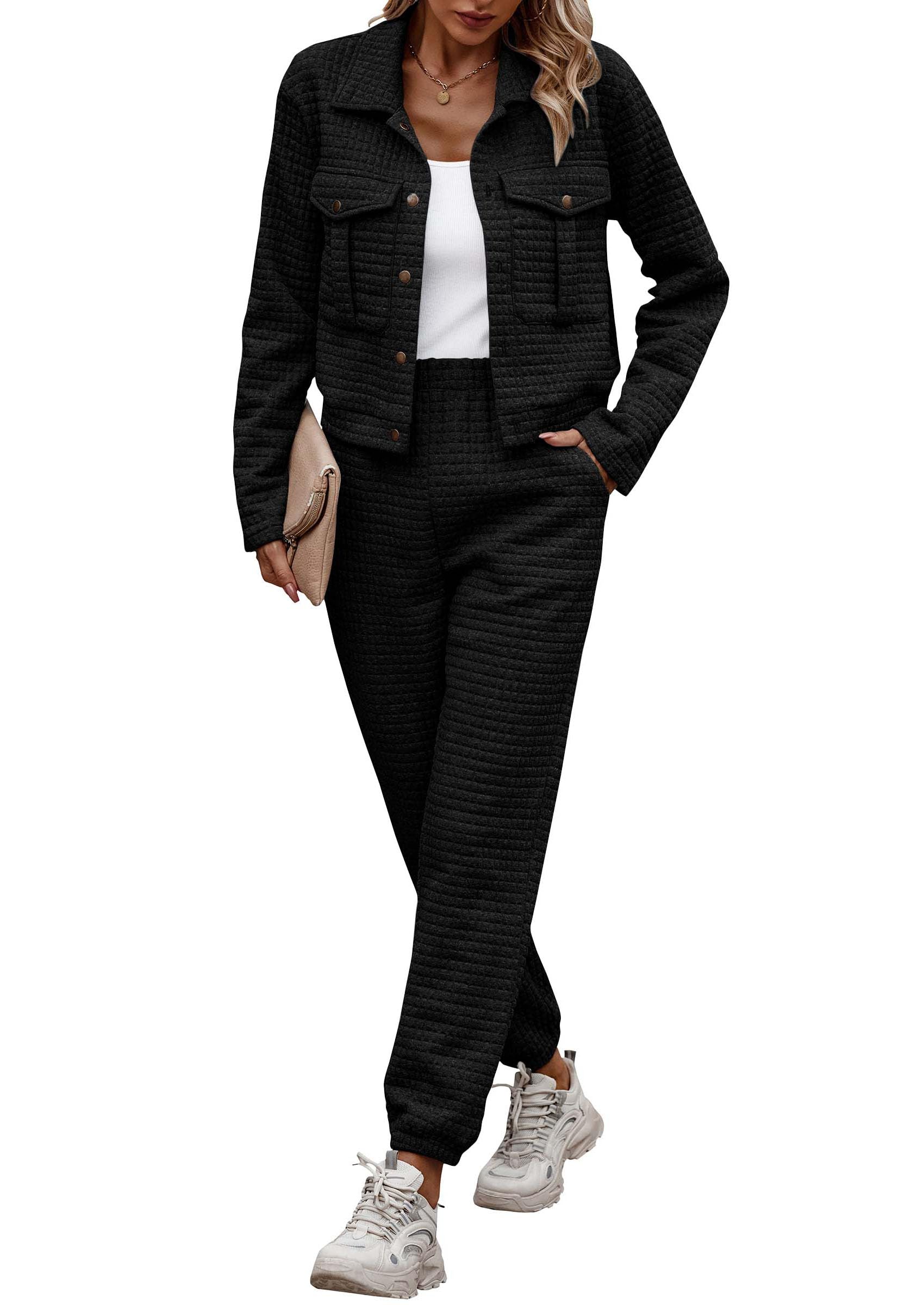 Women's 2 Piece Matching Lounge Sets Tracksuit,Black,S