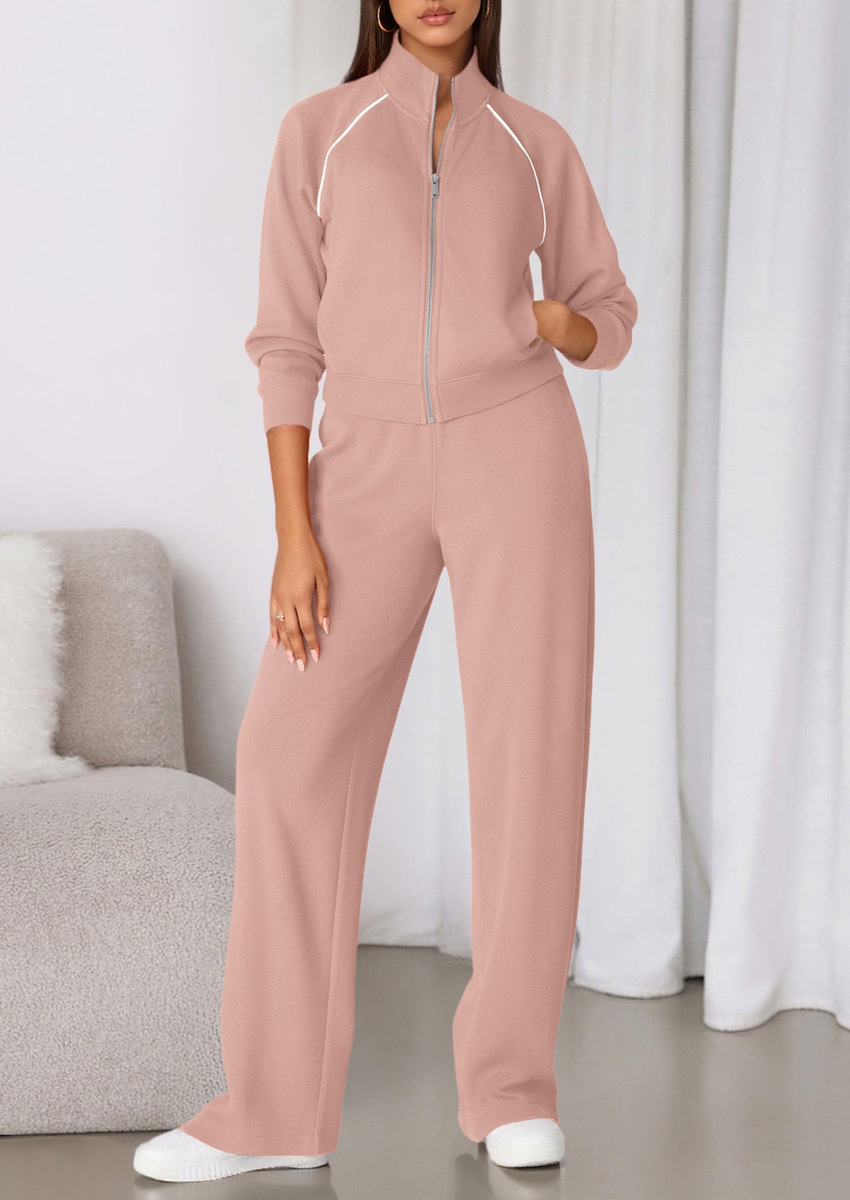 Women's 2 Piece Outfits Sweatsuits Lounge Sets,Light Pink,S