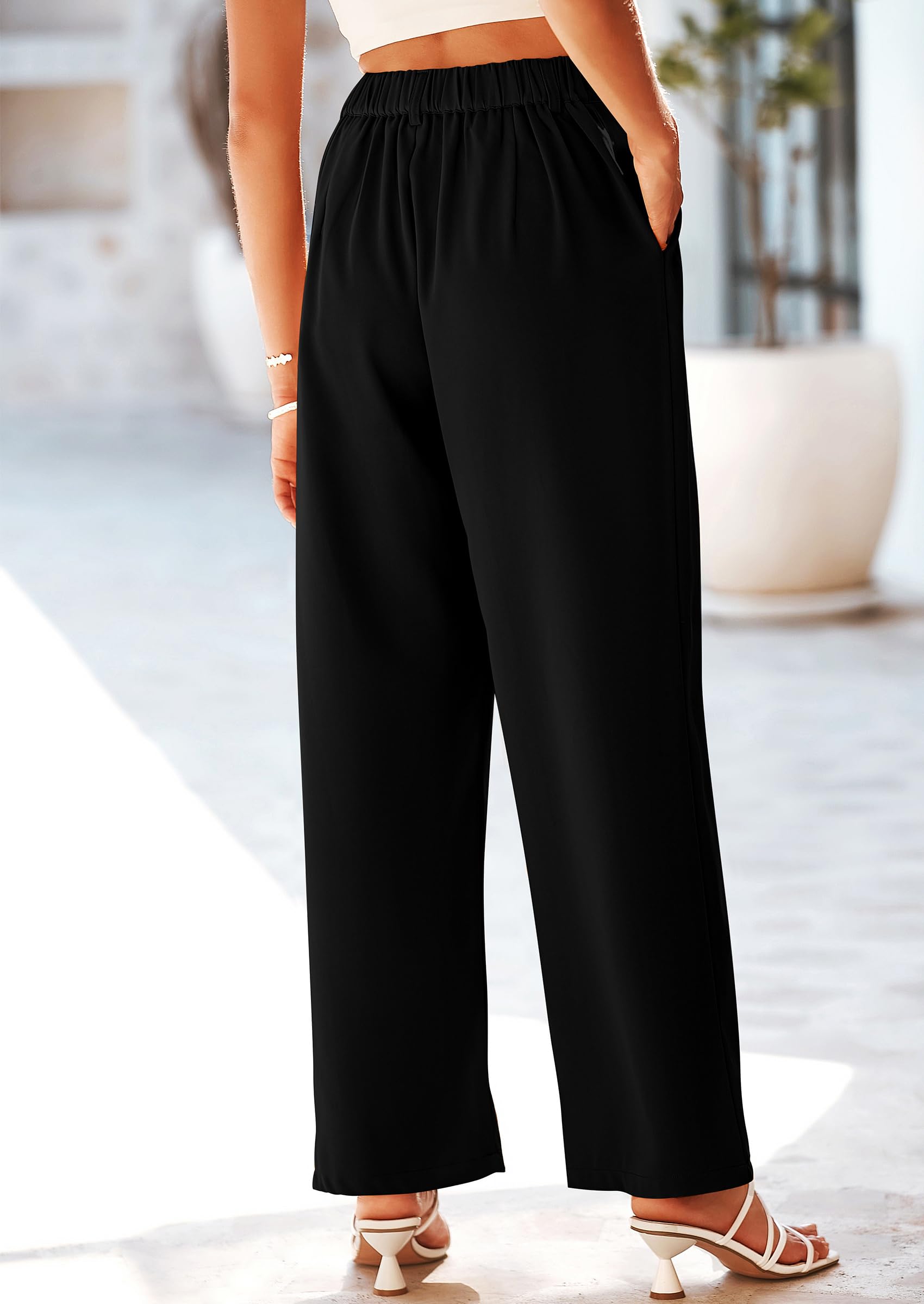 Women's Flowy Wide Leg Dress Pants,Black,S