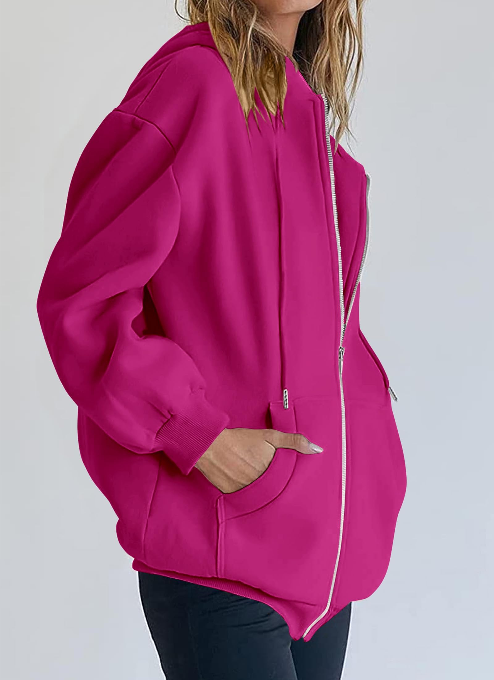 Women's Fall Zip Up Hoodies Sweatshirts Rose Red