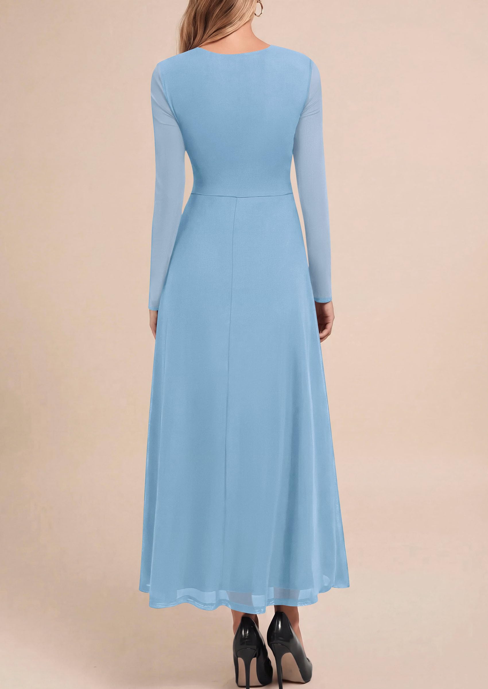 Women's Flowy Maxi Mesh Fall Cocktail Wedding Guest Dresses