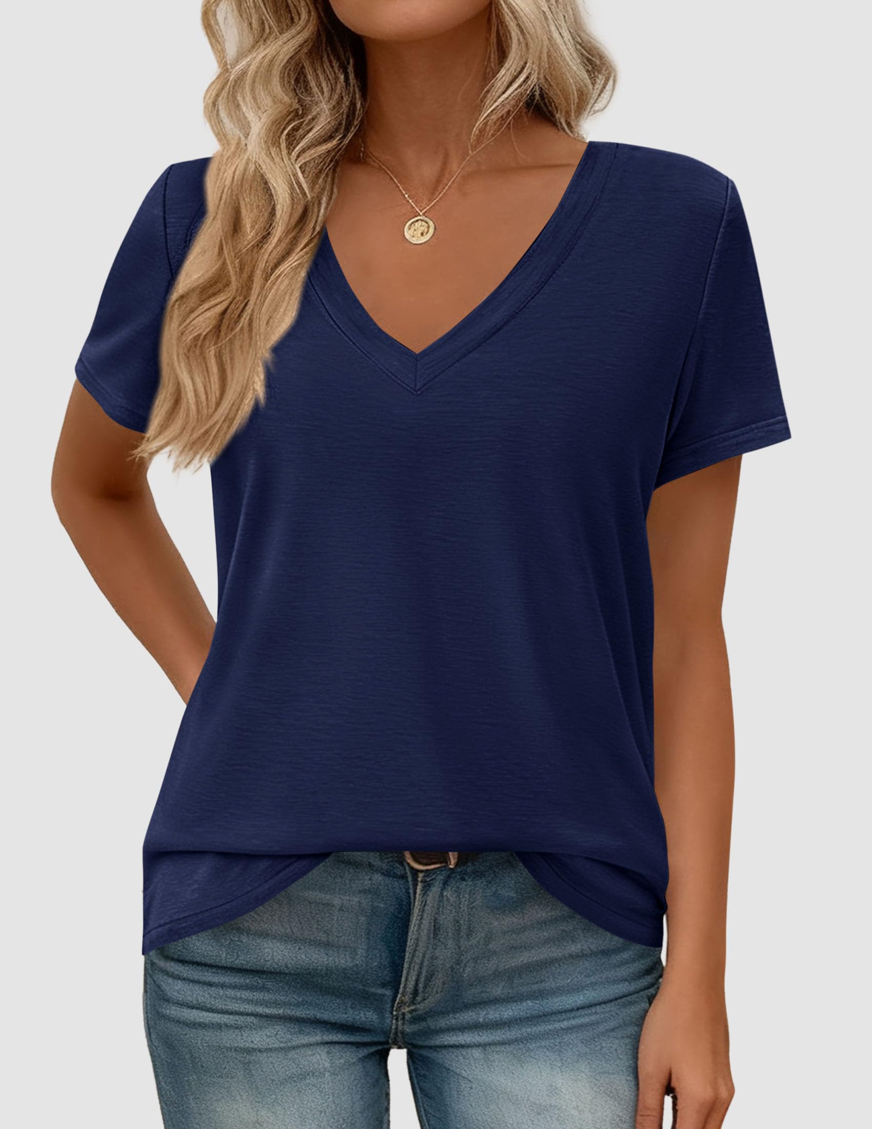 Womens Tops Short Sleeve Oversized Tshirts, Navy Blue,S
