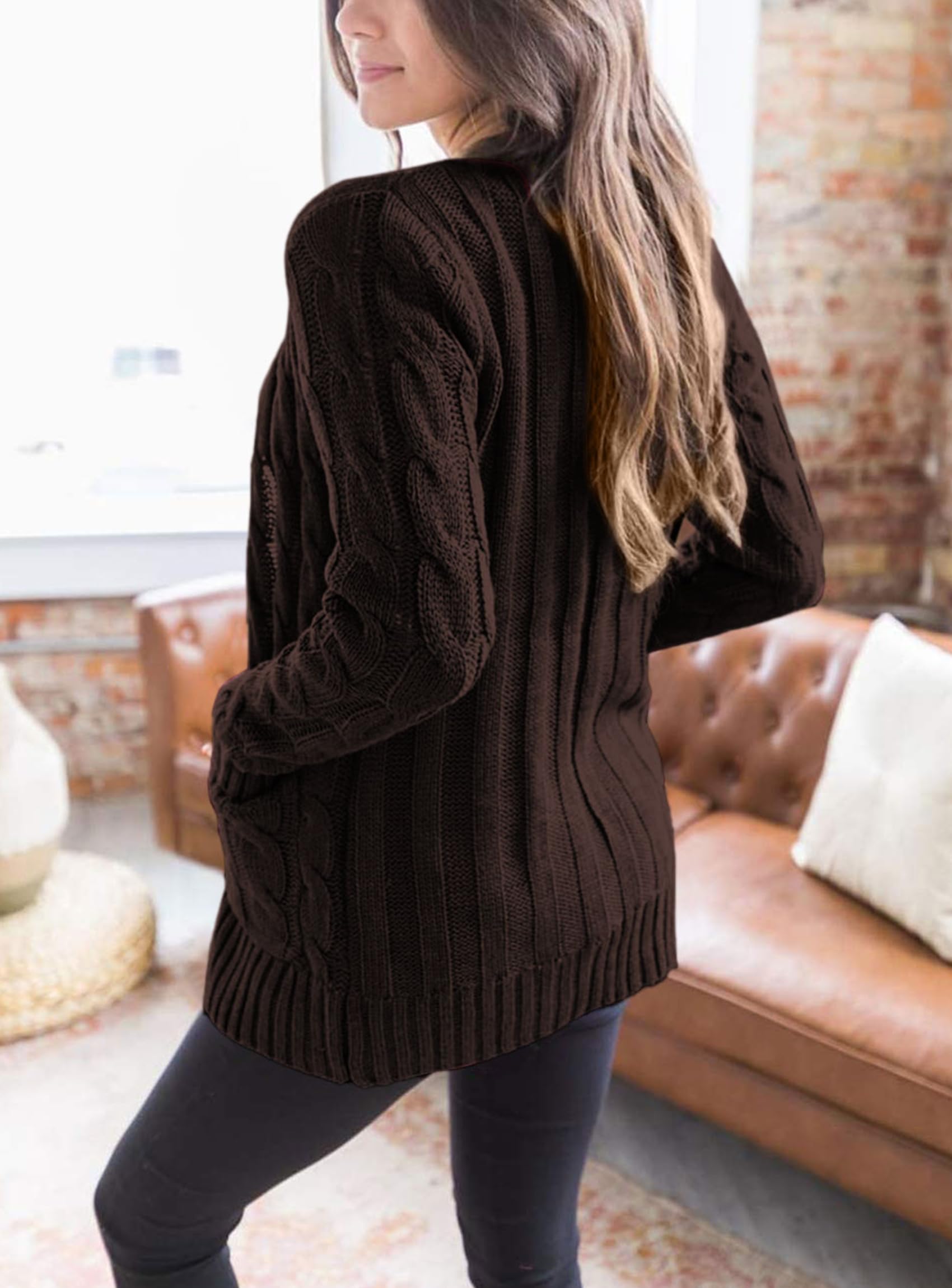 Women Chunky Cable Knit Cardigan Sweaters Fall Fashion Clothes