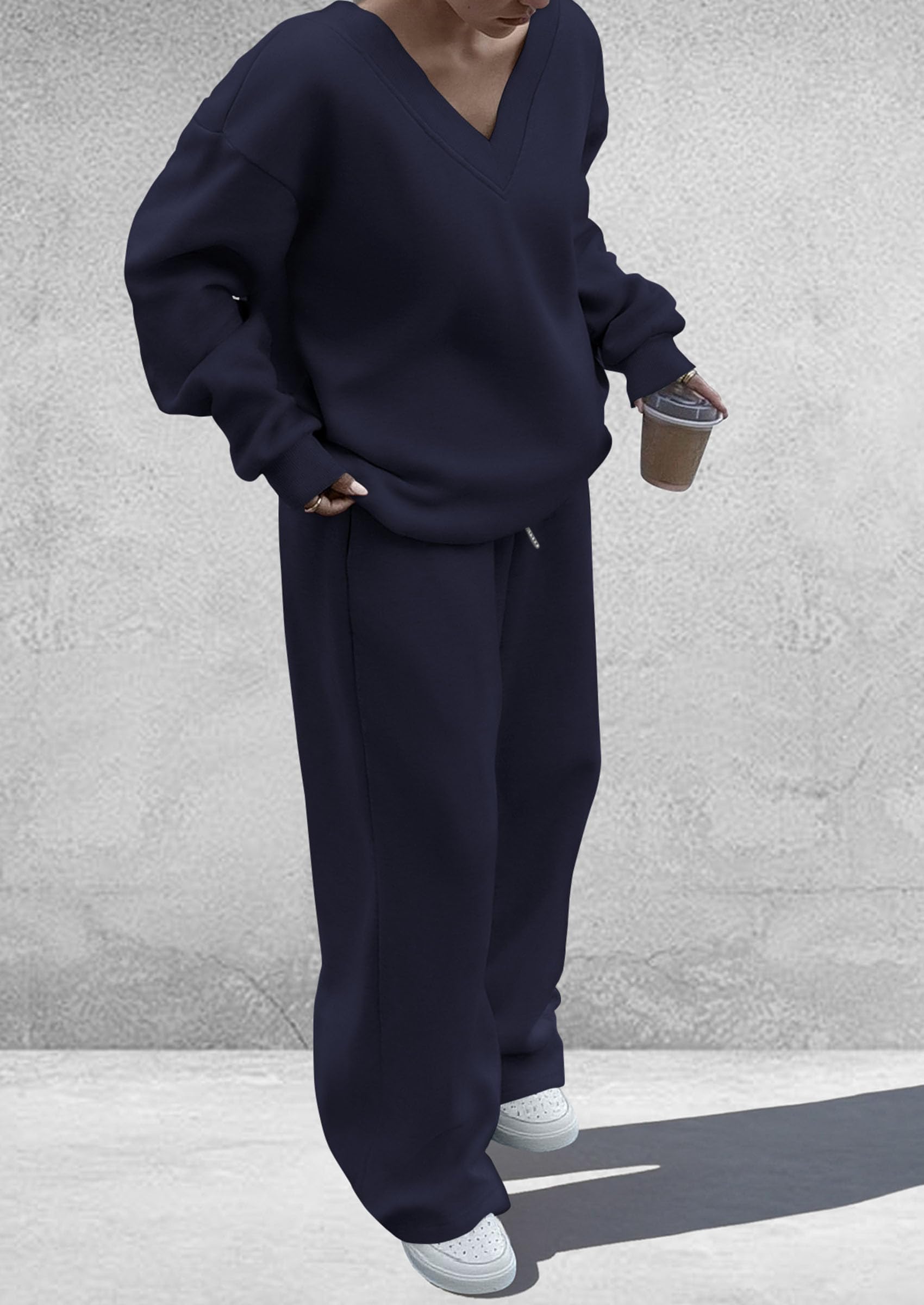 Womens 2 Piece Outfits Fall Sweatsuits,Navy Blue,S