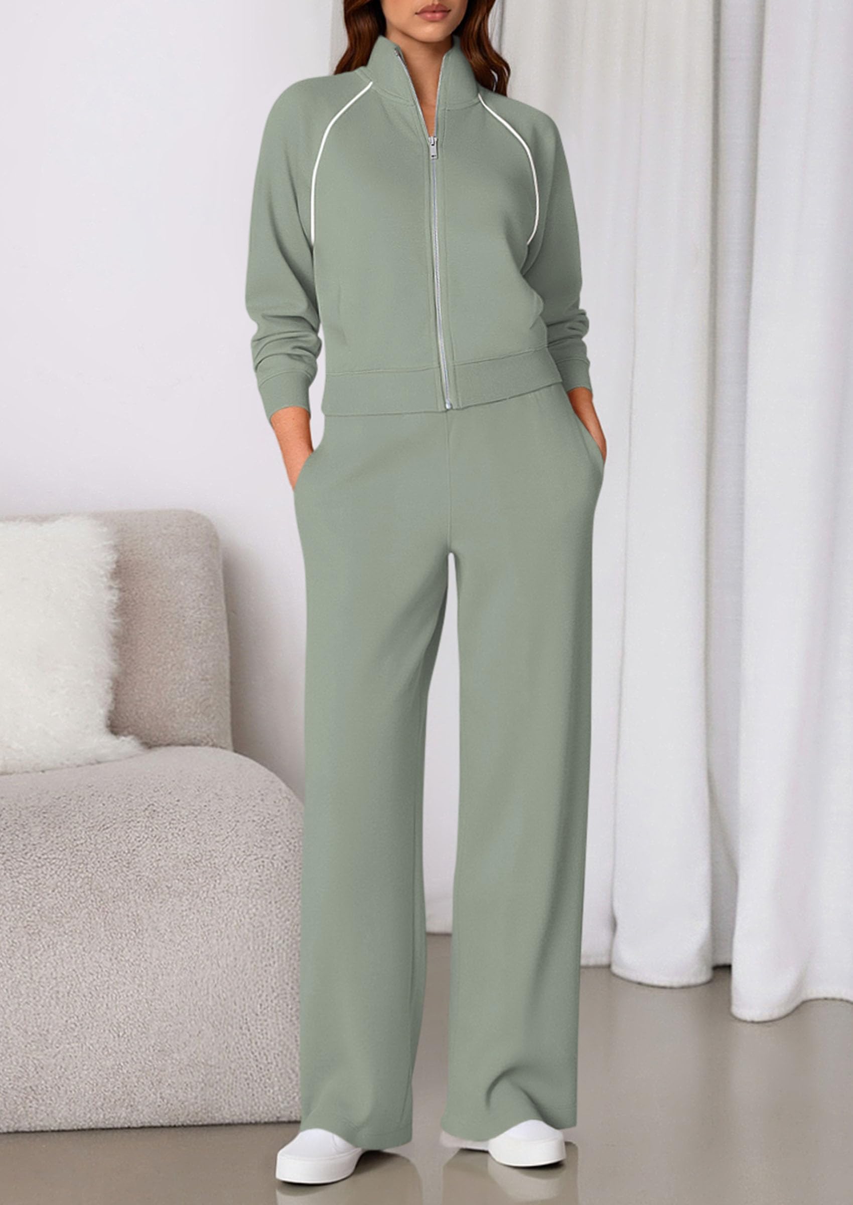 Women's 2 Piece Outfits Sweatsuits Lounge Sets,Sage Green,S