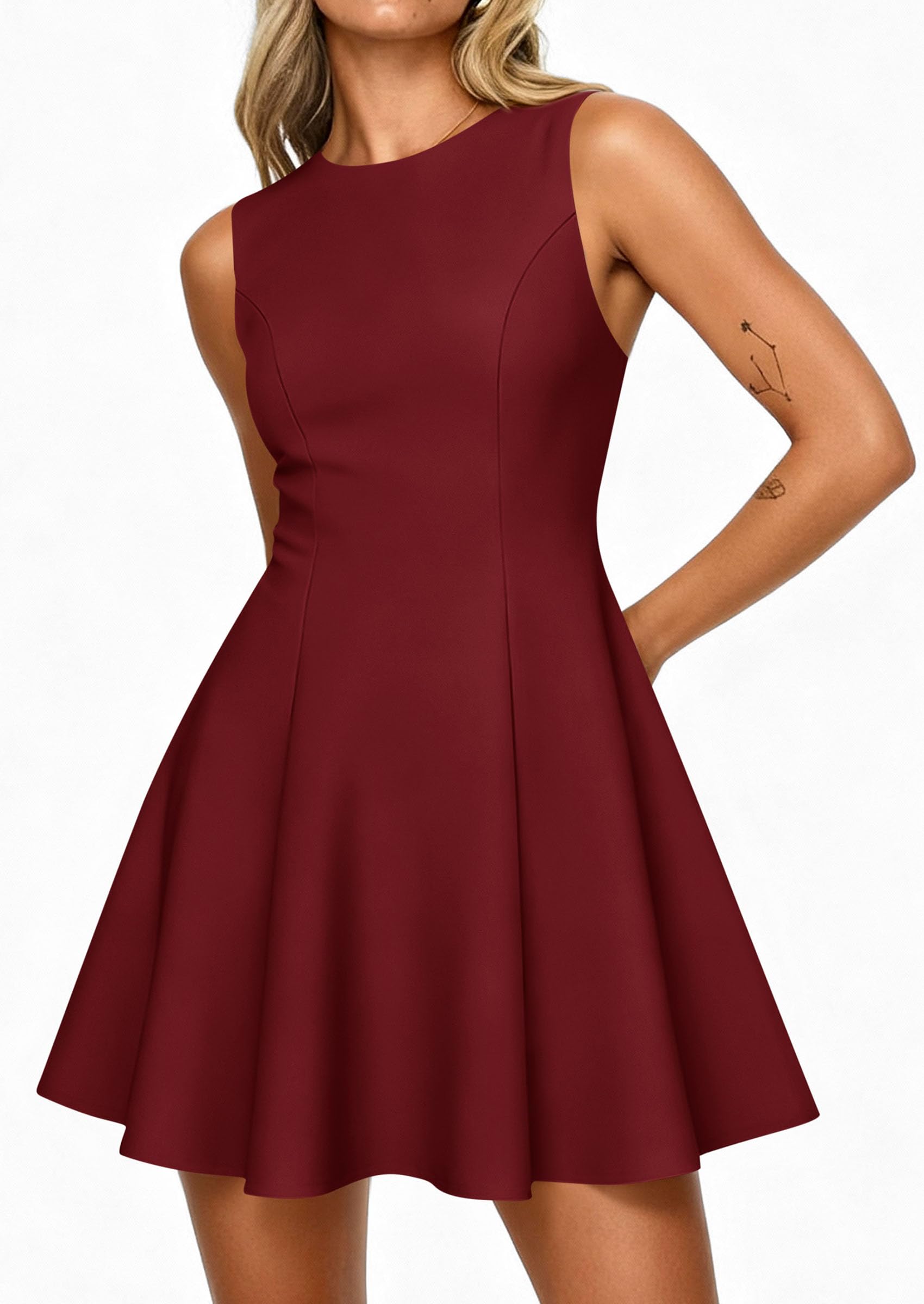 Women's Formal Boat Neck A Line Mini Dress,Burgundy,S