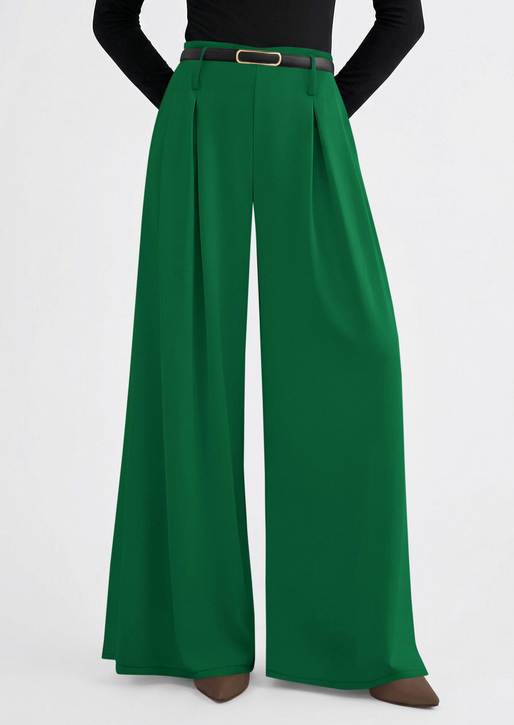 Womens Wide Leg Dress Pants Flowy Trousers,Green,S