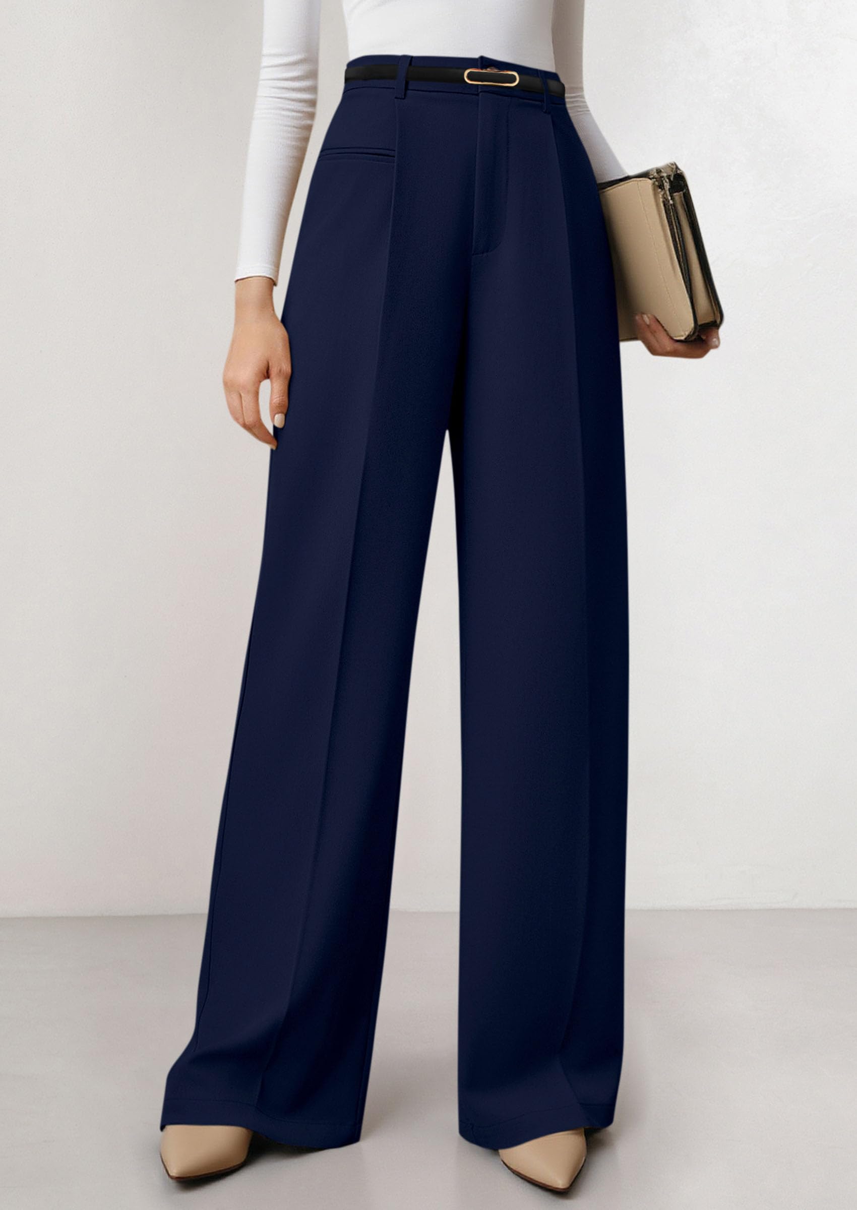Women's Tailored Wide Leg Work Dress Pants,Navy,XS