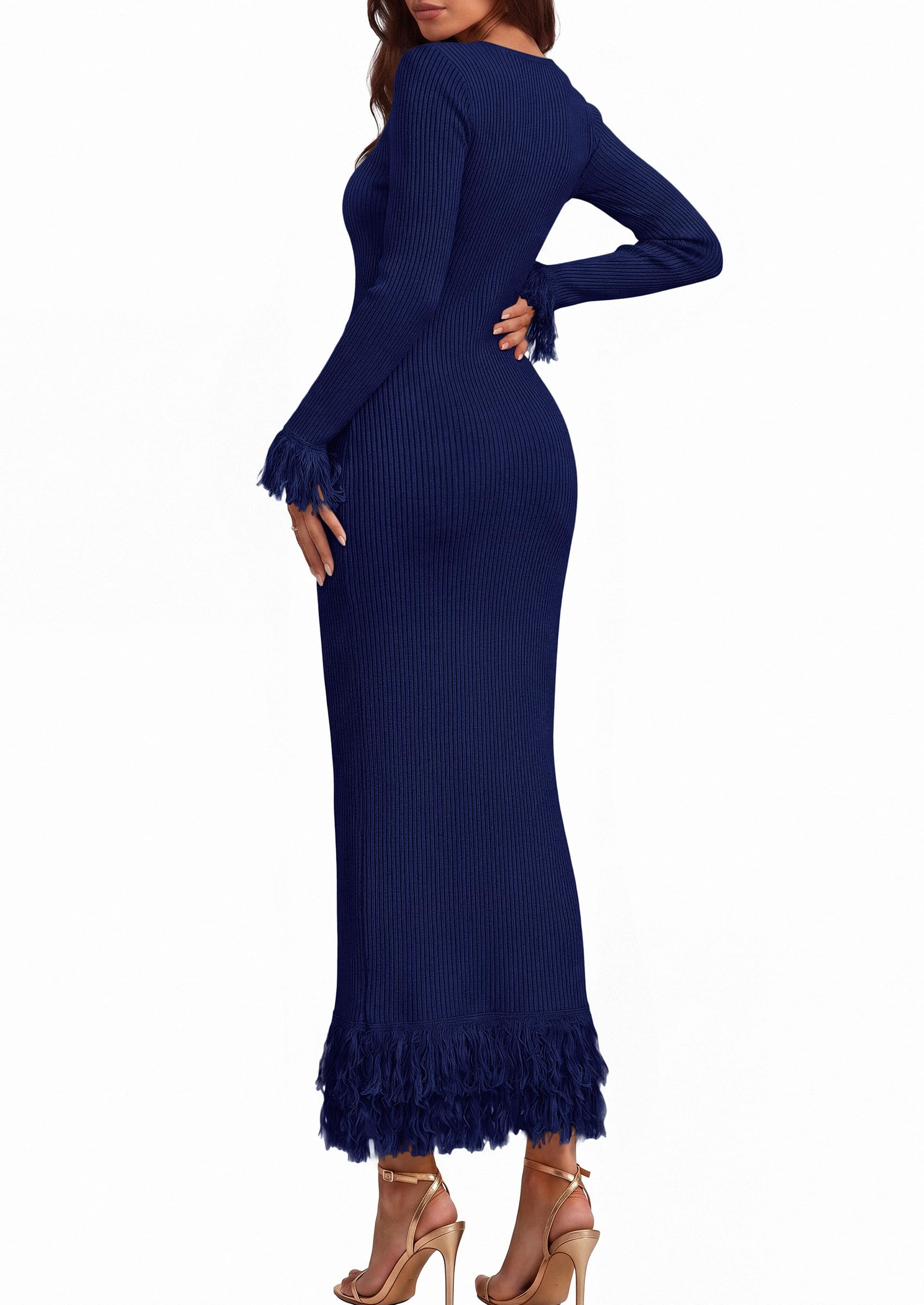 Womens Long Sleeve Bodycon Sweater Dress,Navy Blue,Small