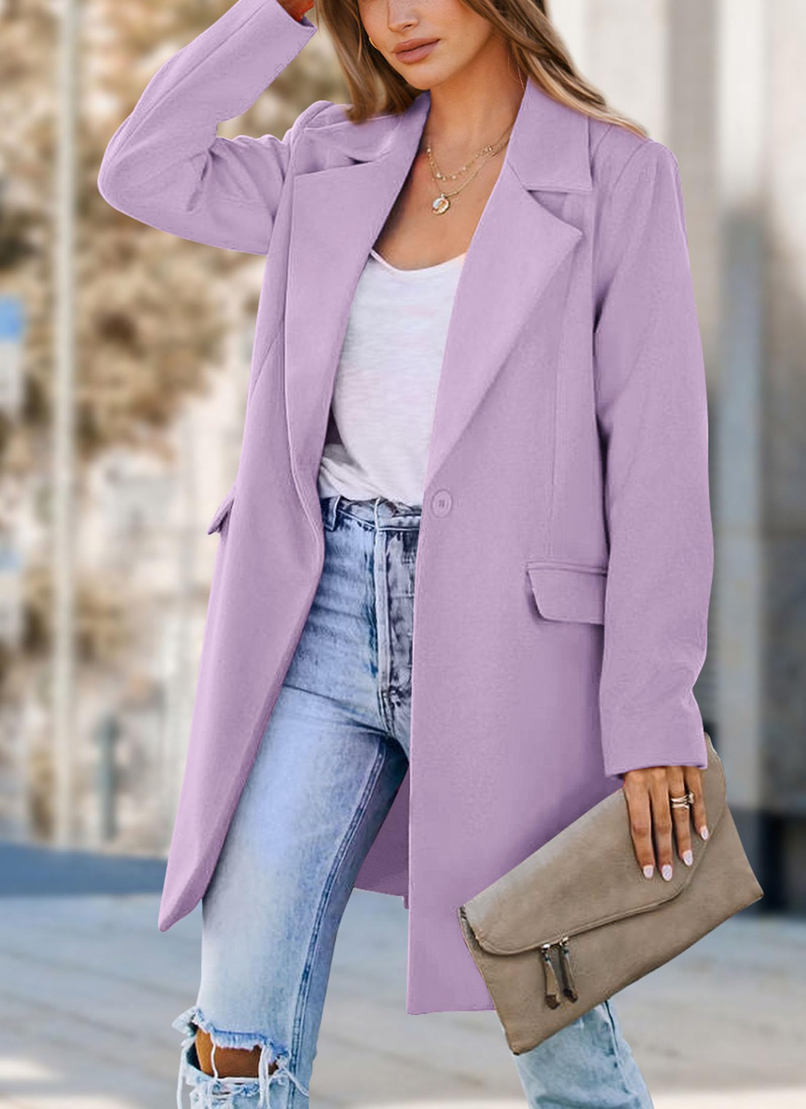 Women's Business Casual Long Blazer Jackets(Purple,S)