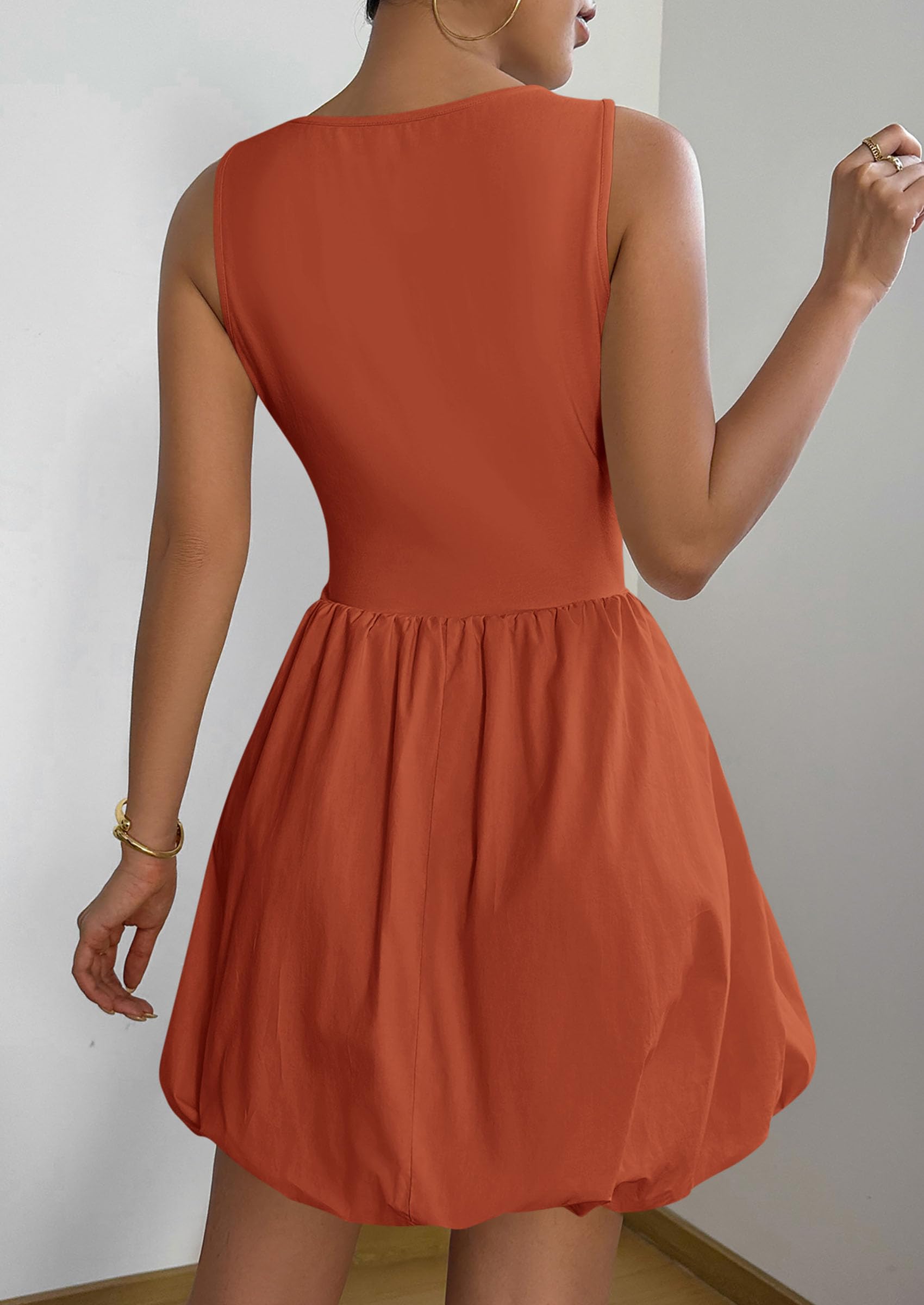 Womens Summer Bubble Sleeveless Mini Dress,Orange,S