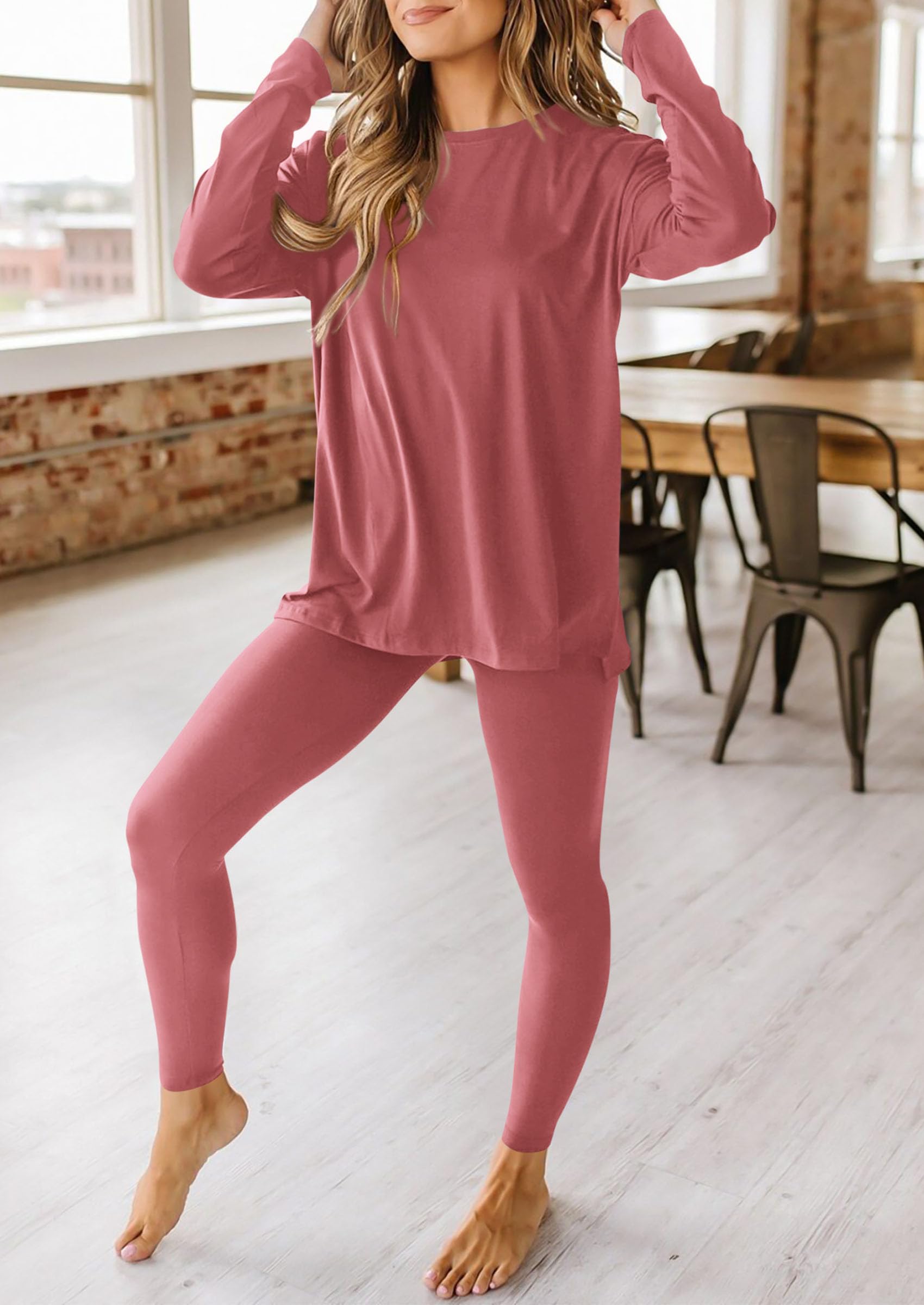 Women's 2 Piece Outfits Matching Lounge Sets,Dusty Pink,S