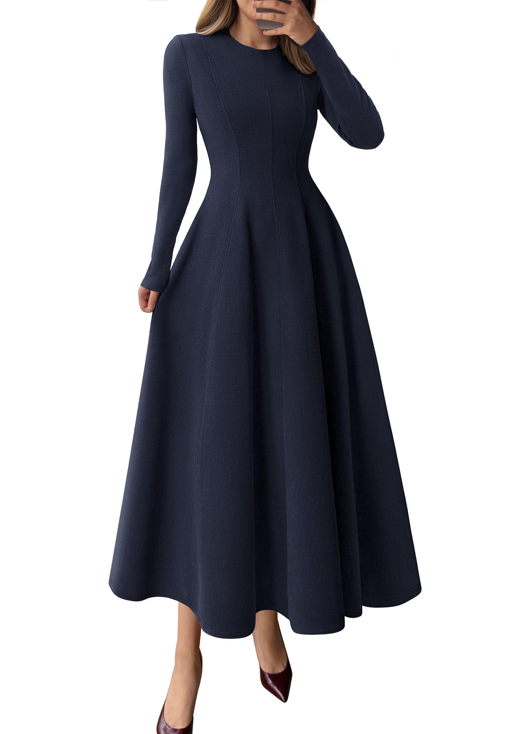 Women's Fall Long Sleeve A Line Midi Elegant Cocktail Dress