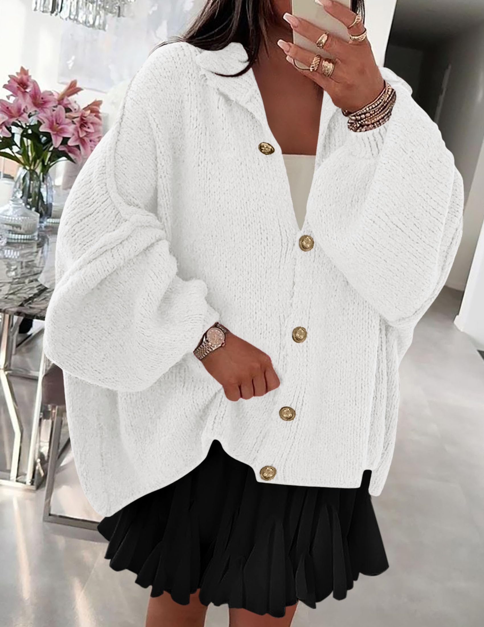 Women's Oversized Chunky Cardigan Sweaters(White,Small)