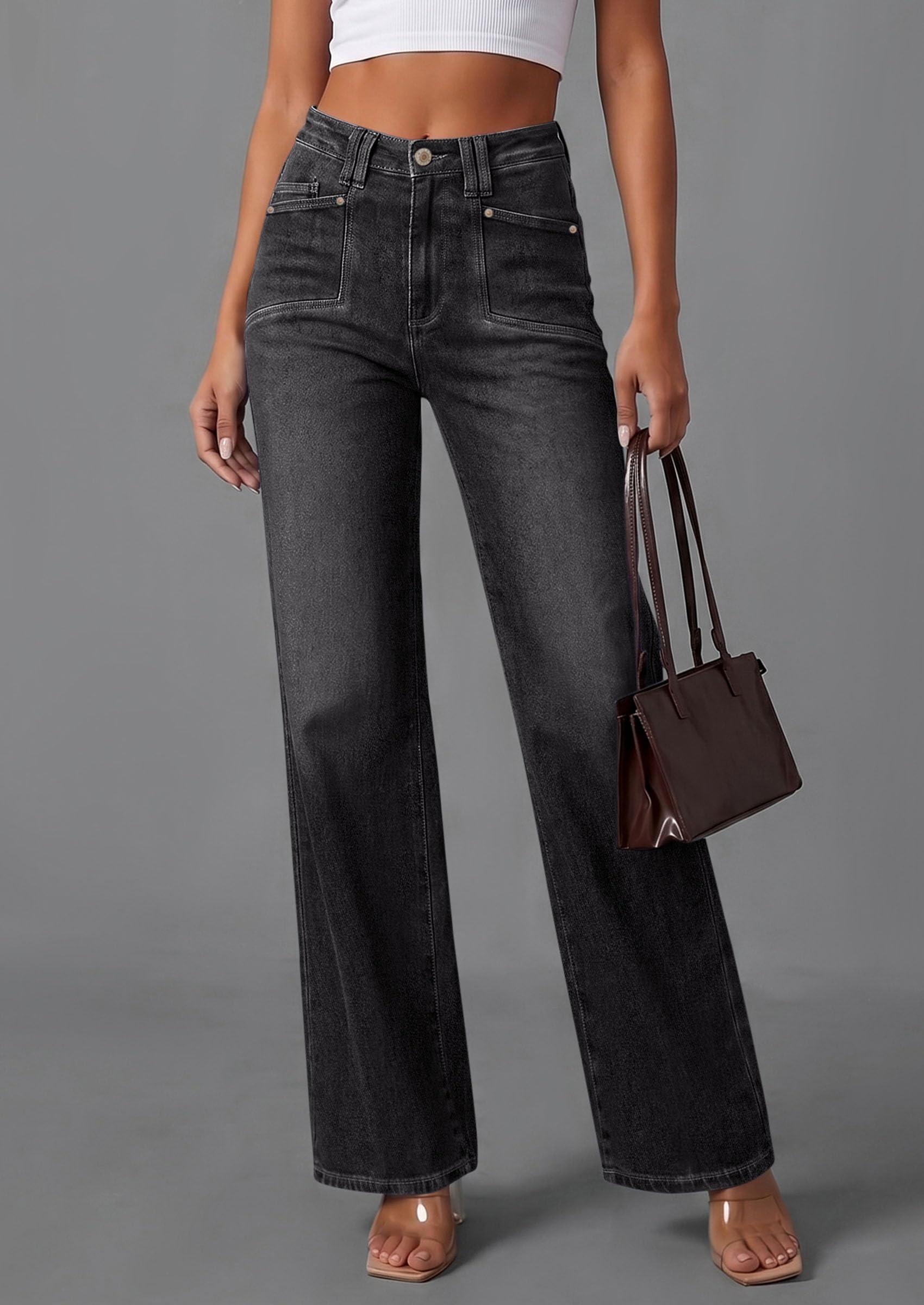 High Waisted Wide Leg Jeans for Women 2026 Trendy,Black,4