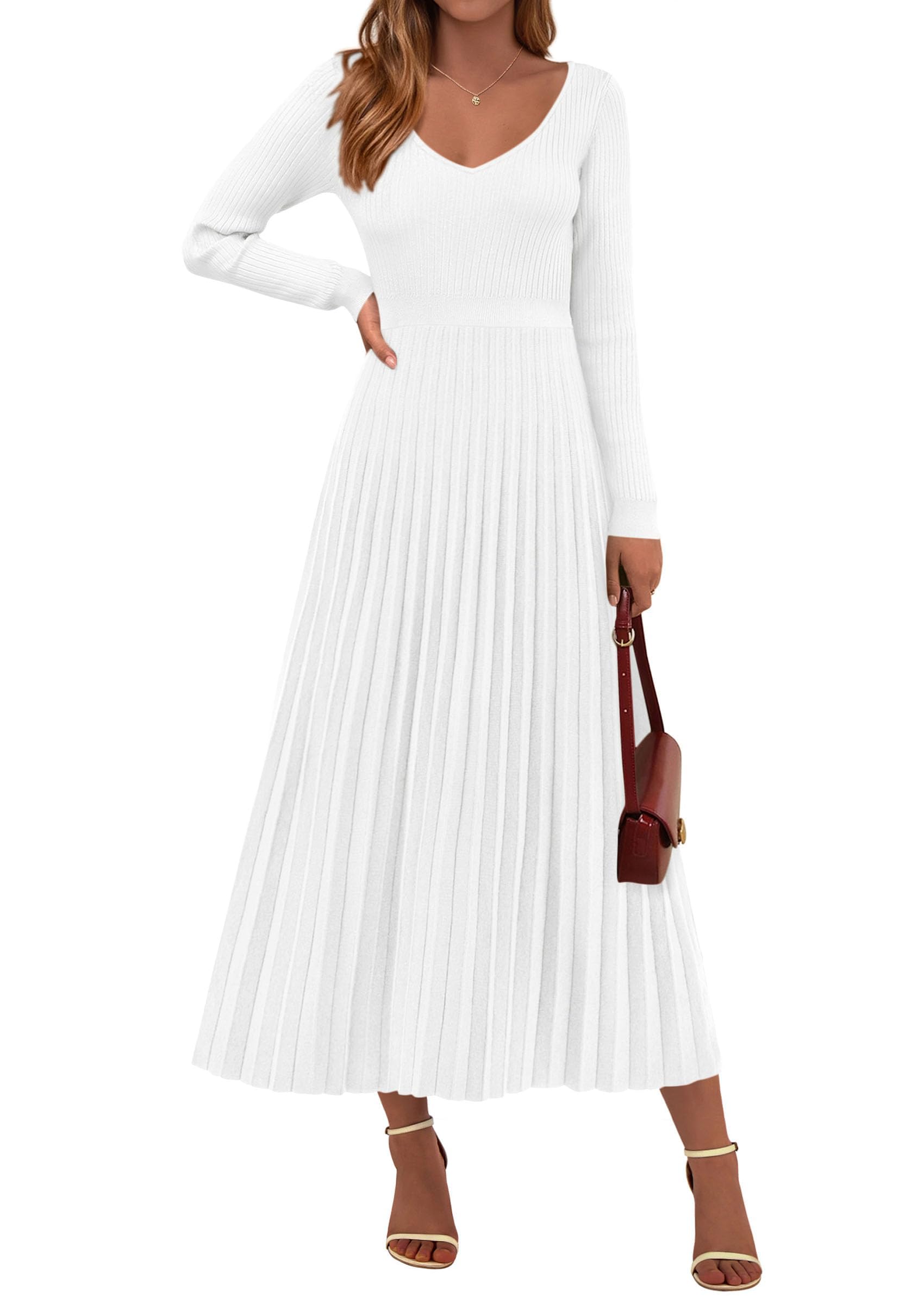 Sweater Dress Women Long Sleeve Maxi Flowy Pleated Dresses