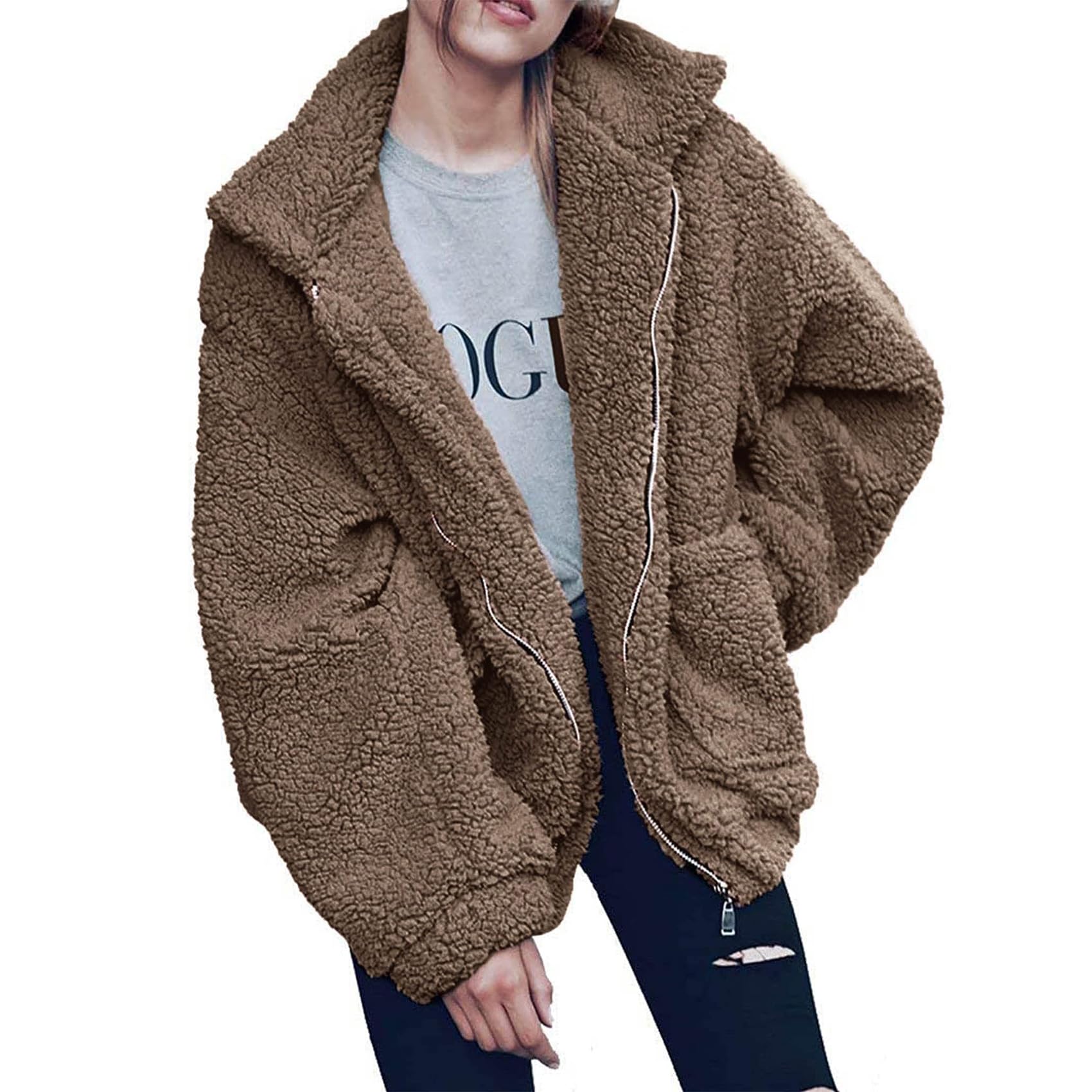 Oversized Sherpa Fleece Jacket Women's Winter Coats Outerwear