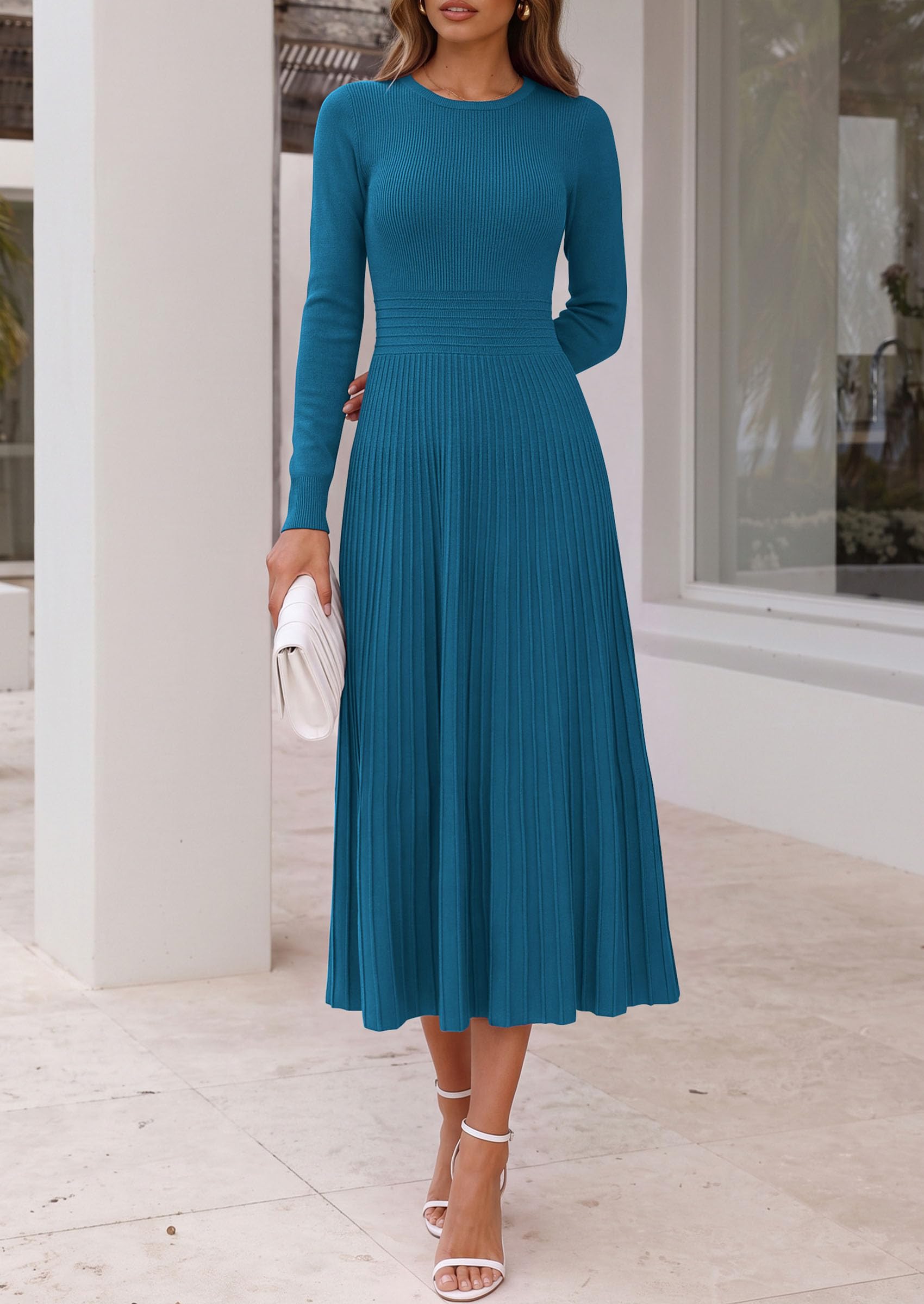 Women's Long Sleeve Knit Maxi Sweater Dress,Dark Blue,S