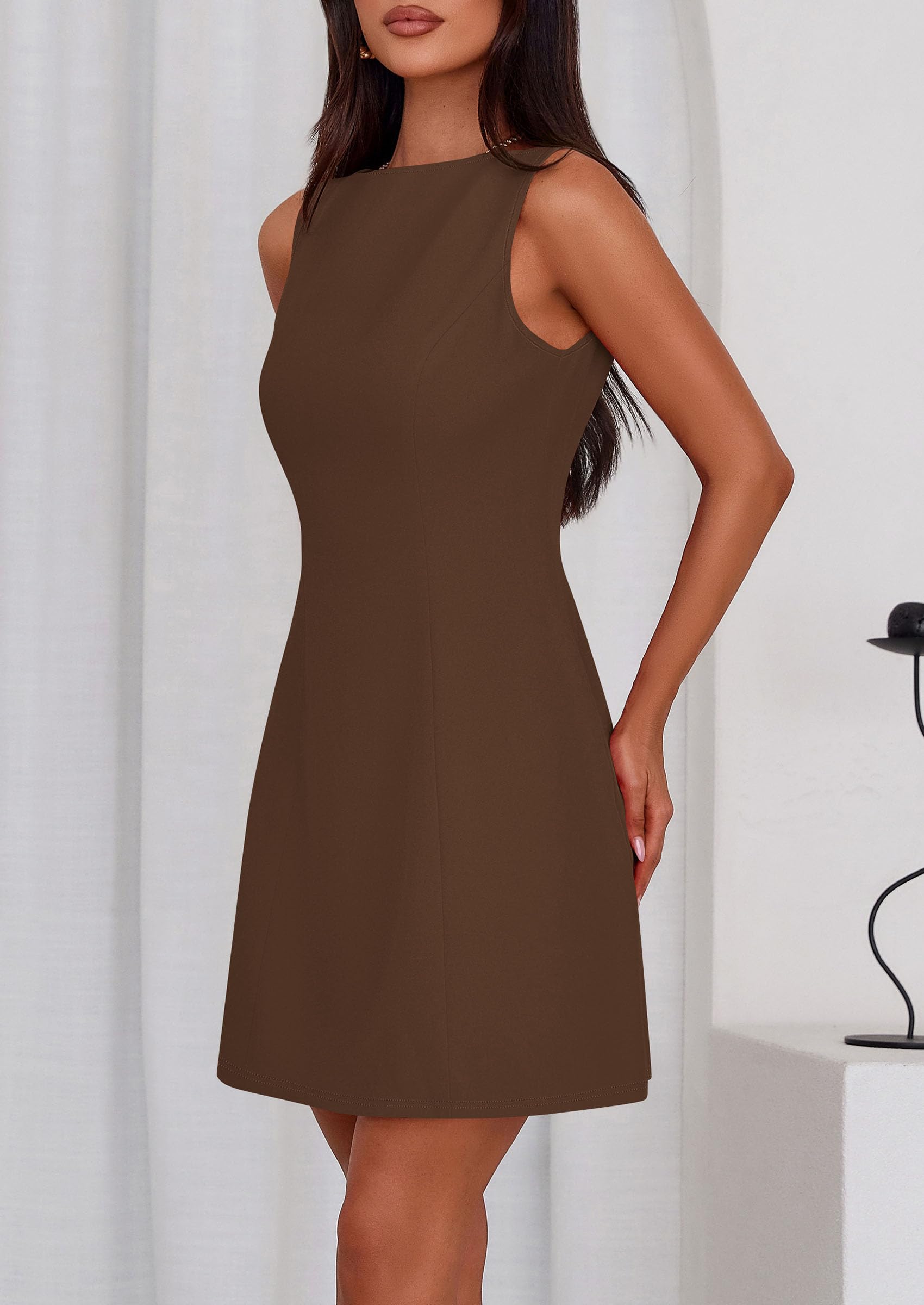 Women's Formal Short Dresses A Line Mini Dress,Brown,XS