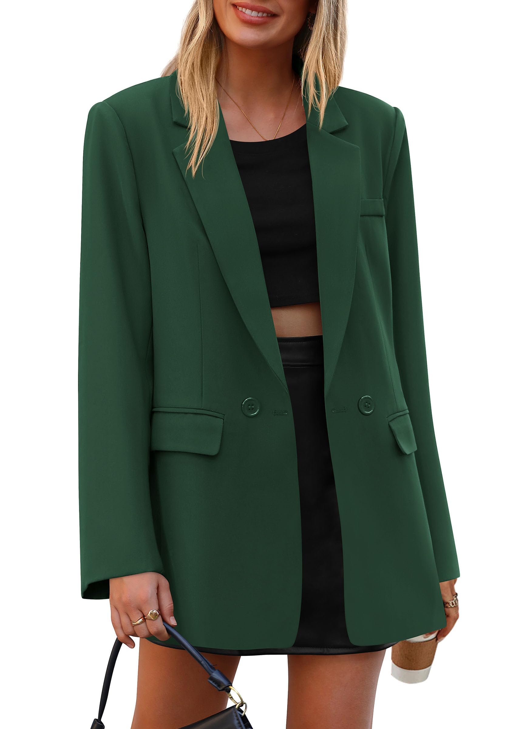 Women's Fall Business Casual Oversized Blazers(Dark Green,S)