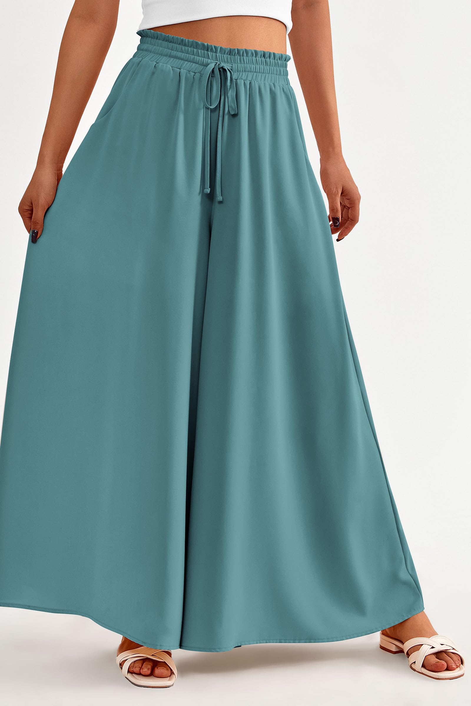 Summer Wide Leg Palazzo Pants for Women Casual,Blue Green,S