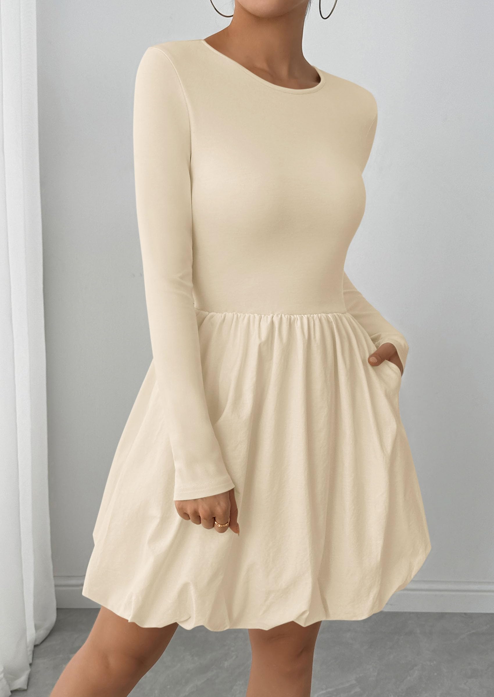 Fall Dresses for Women 2026 Bubble Mini Dress,Apricot,S