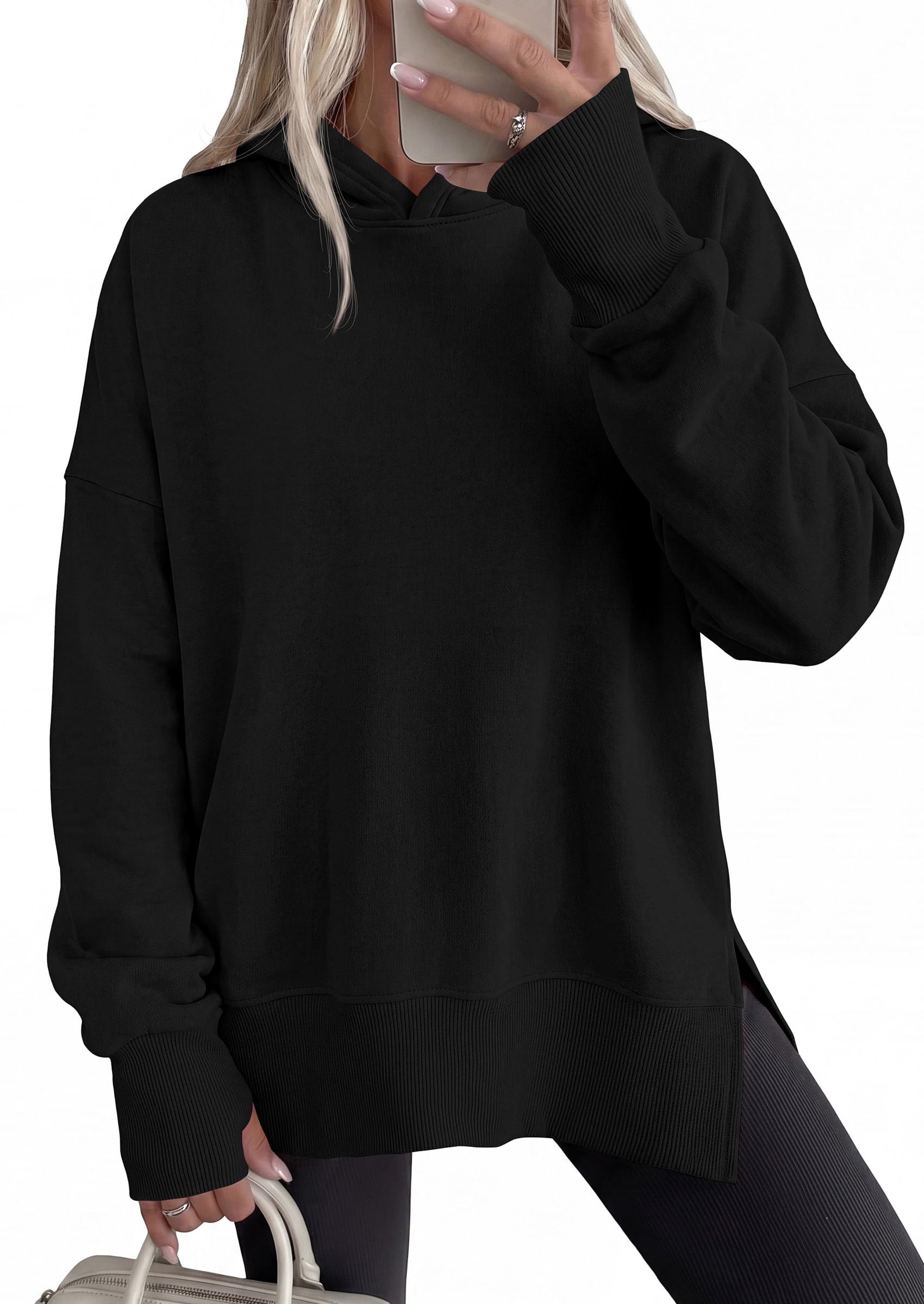 Womens Oversized Hoodies Side Slit Sweatshirts Black,S