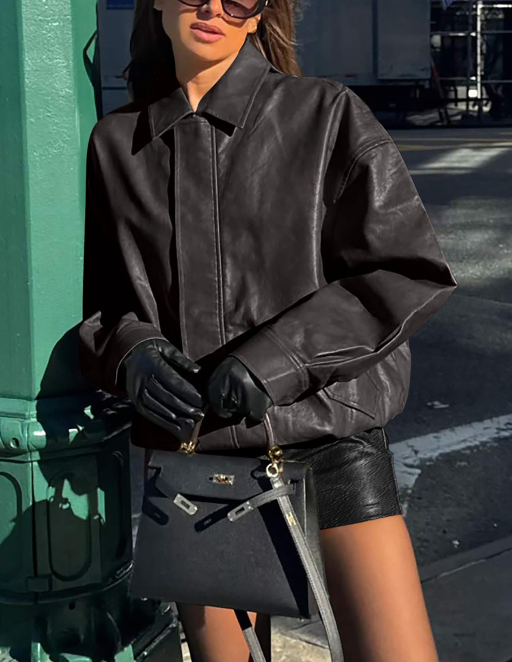 Women's Faux Leather Motorcycle Jackets(Grey,X-Small)