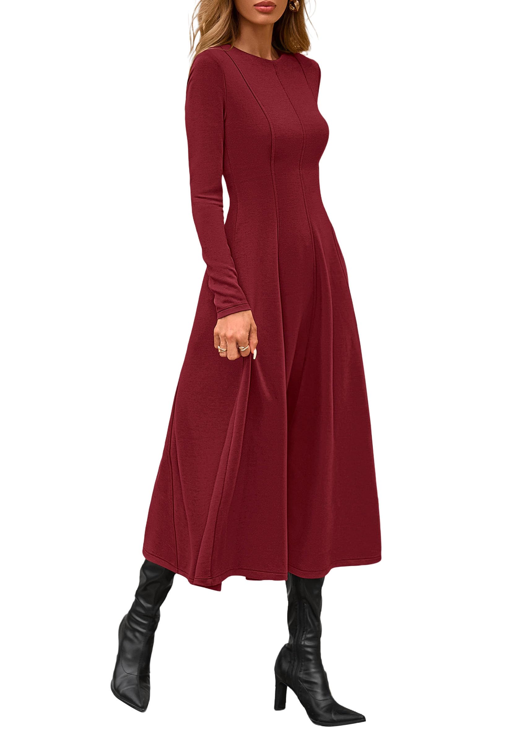 Women's Fall Long Sleeve A Line Midi Elegant Cocktail Dress