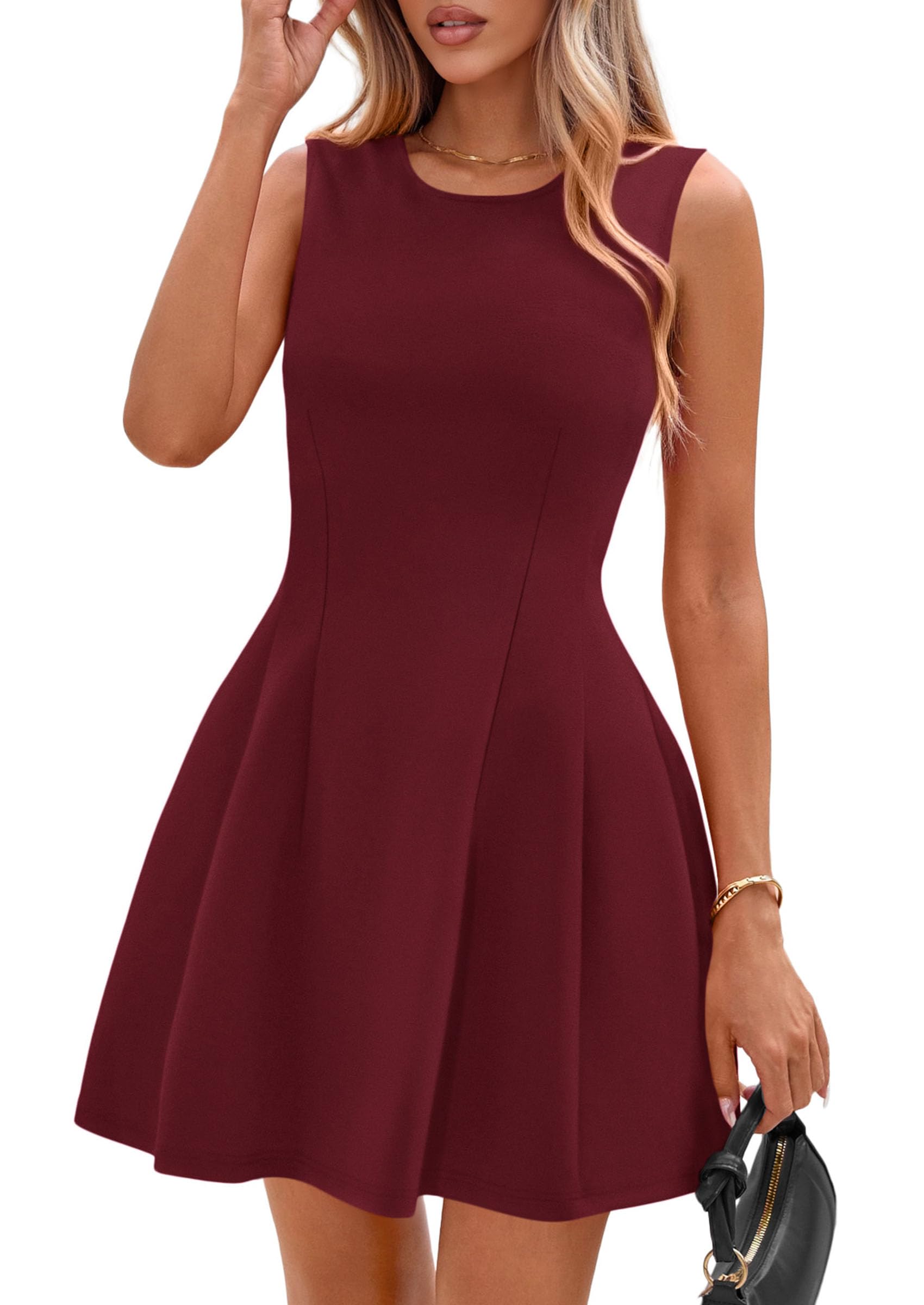 Women's A Line Elegant Summer Cocktail Dresses, Dark Red,XS