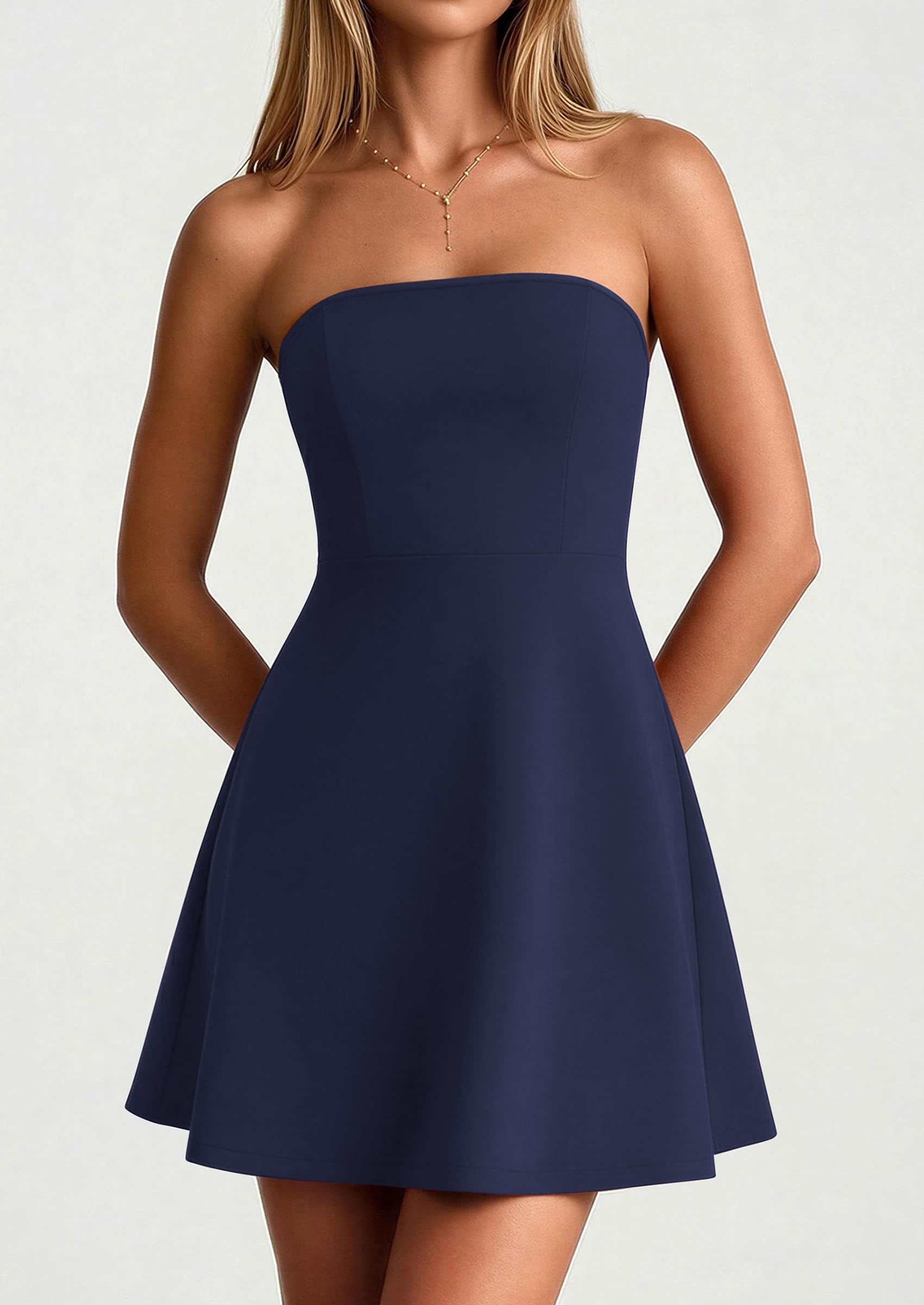 Women's Strapless A Line Mini Summer Dresses Navy Blue,XS