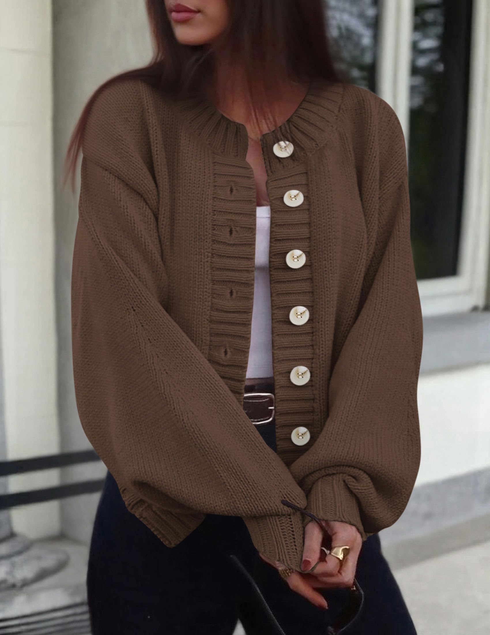 Women's Winter Chunky Cardigan Sweaters (Brown,Small)