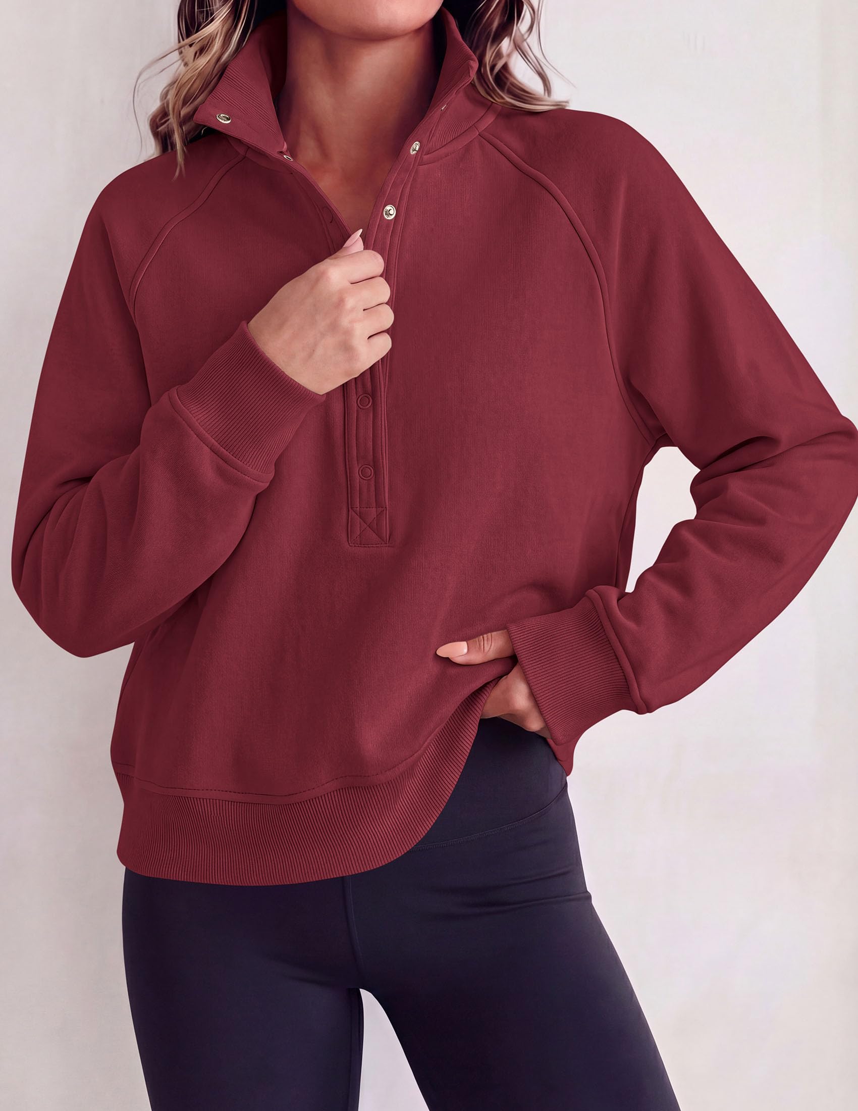 Women's Fall Oversized Sweatshirts Mock Neck Henley Pullover