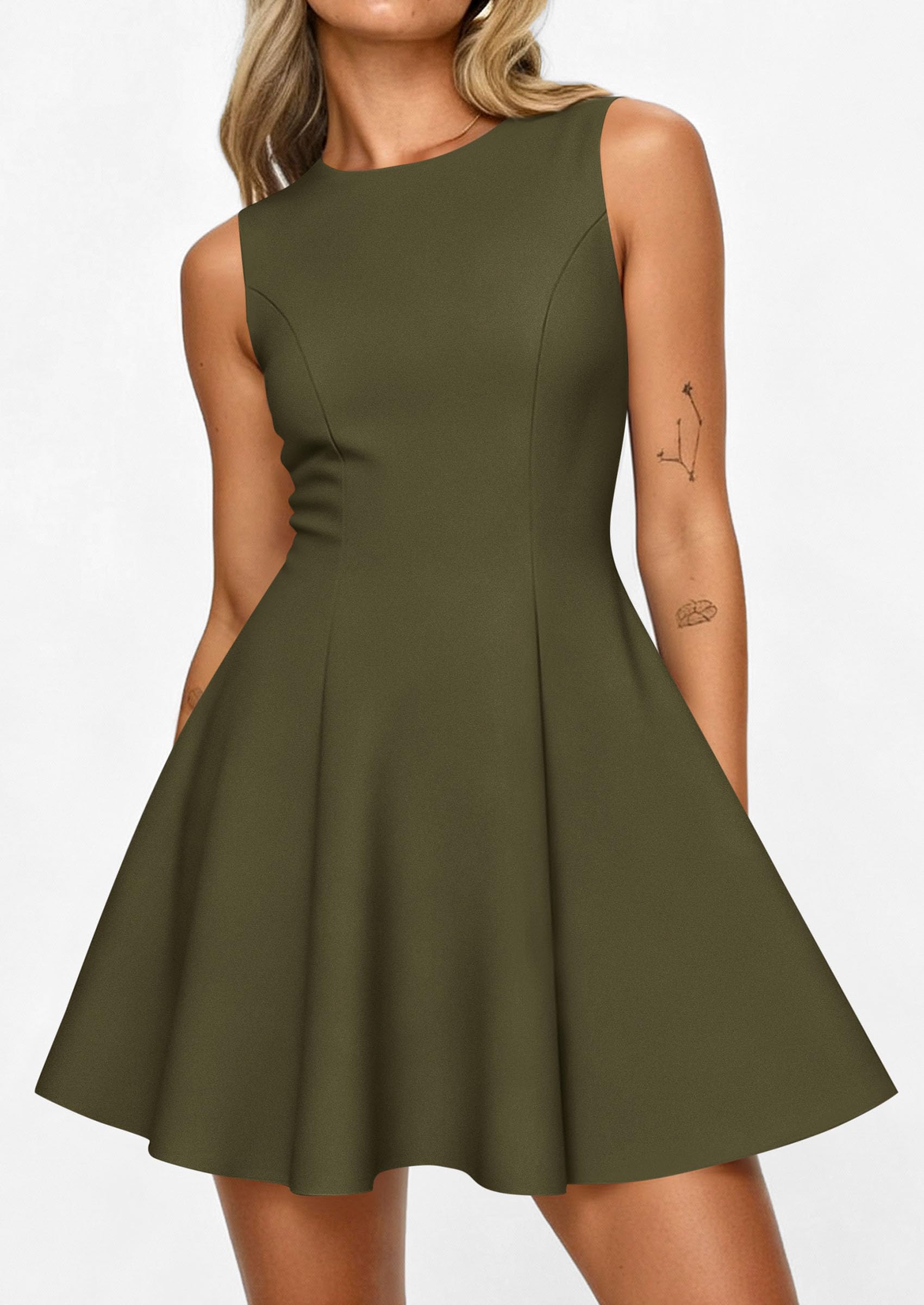 Women's Formal Boat Neck A Line Mini Dress,Army Green,XS