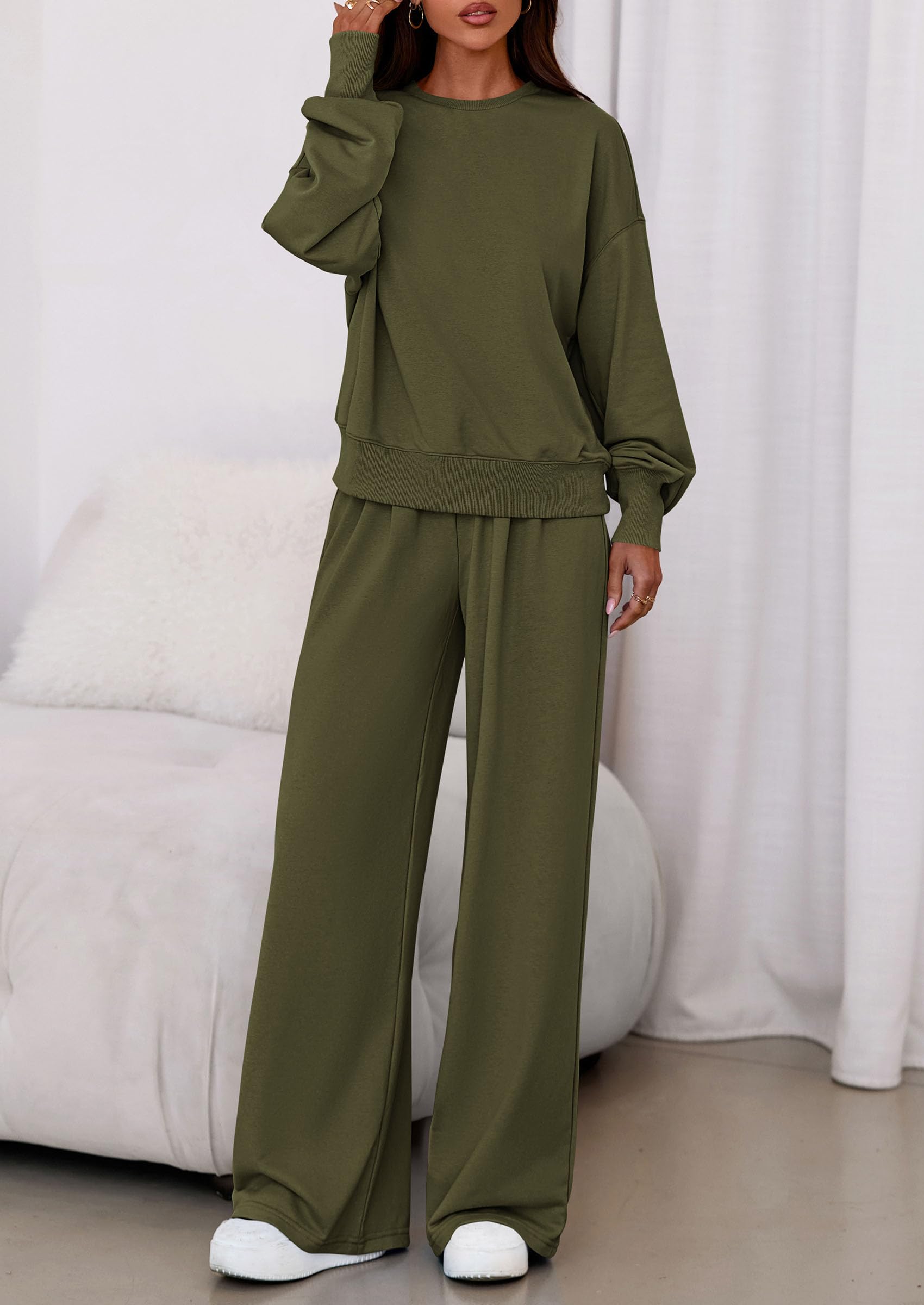 Womens Loose Fit Casual 2 Piece Lounge Set,Army Green,M